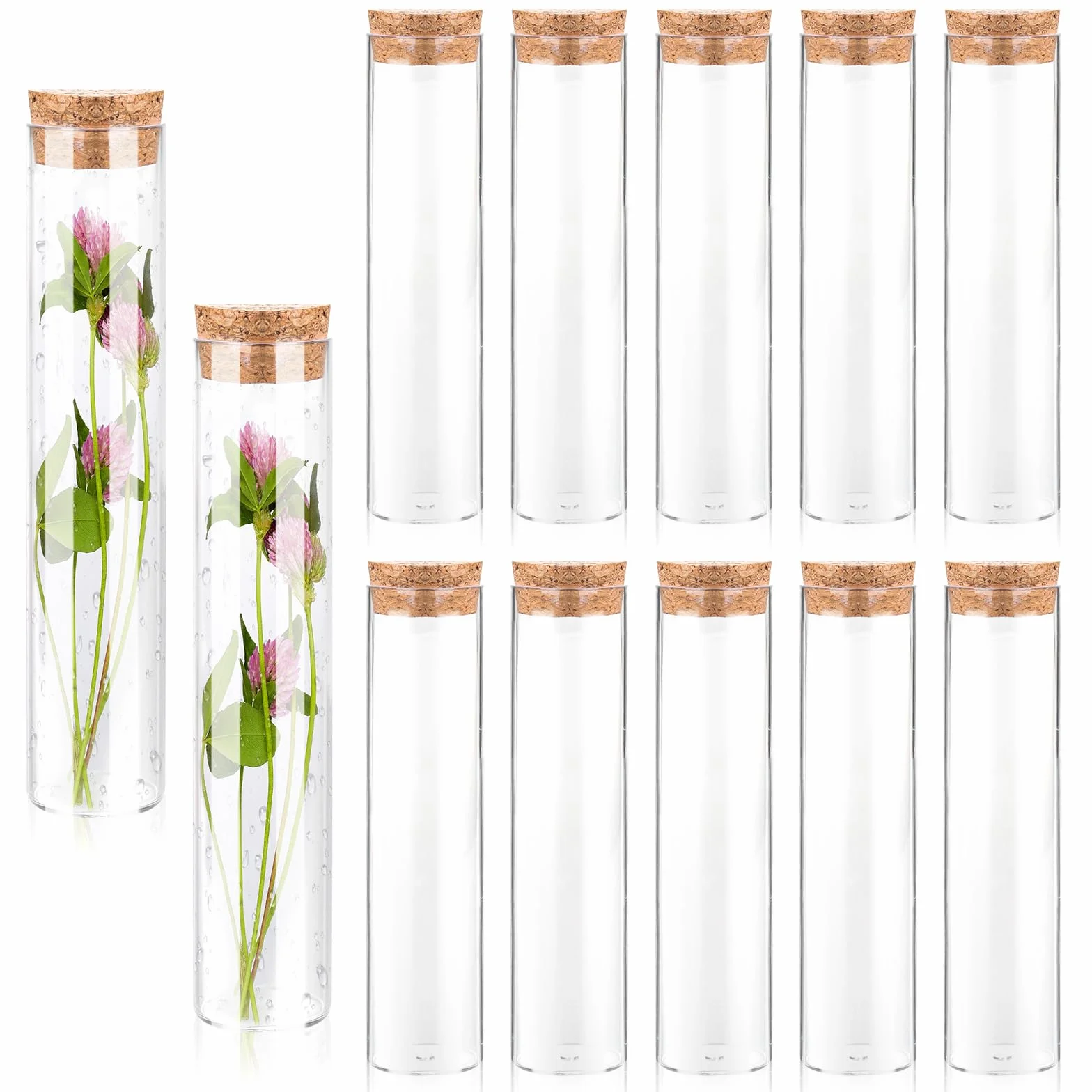 Probówki z płaskim dnem, 12 sztuk, probówki, tworzywo sztuczne, wazon na kwiaty, wesele, kościół, do domu, artykuły florystyczne, 32 x 120 mm