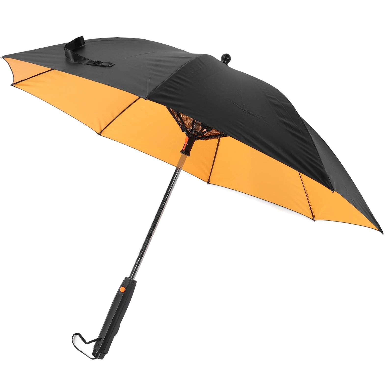 Przenośny Parasol z Wentylatorem i Systemem Zamgławiania na Letnie Podróże, Parasol Chłodzący 190T, Czarna Tkanina Impact