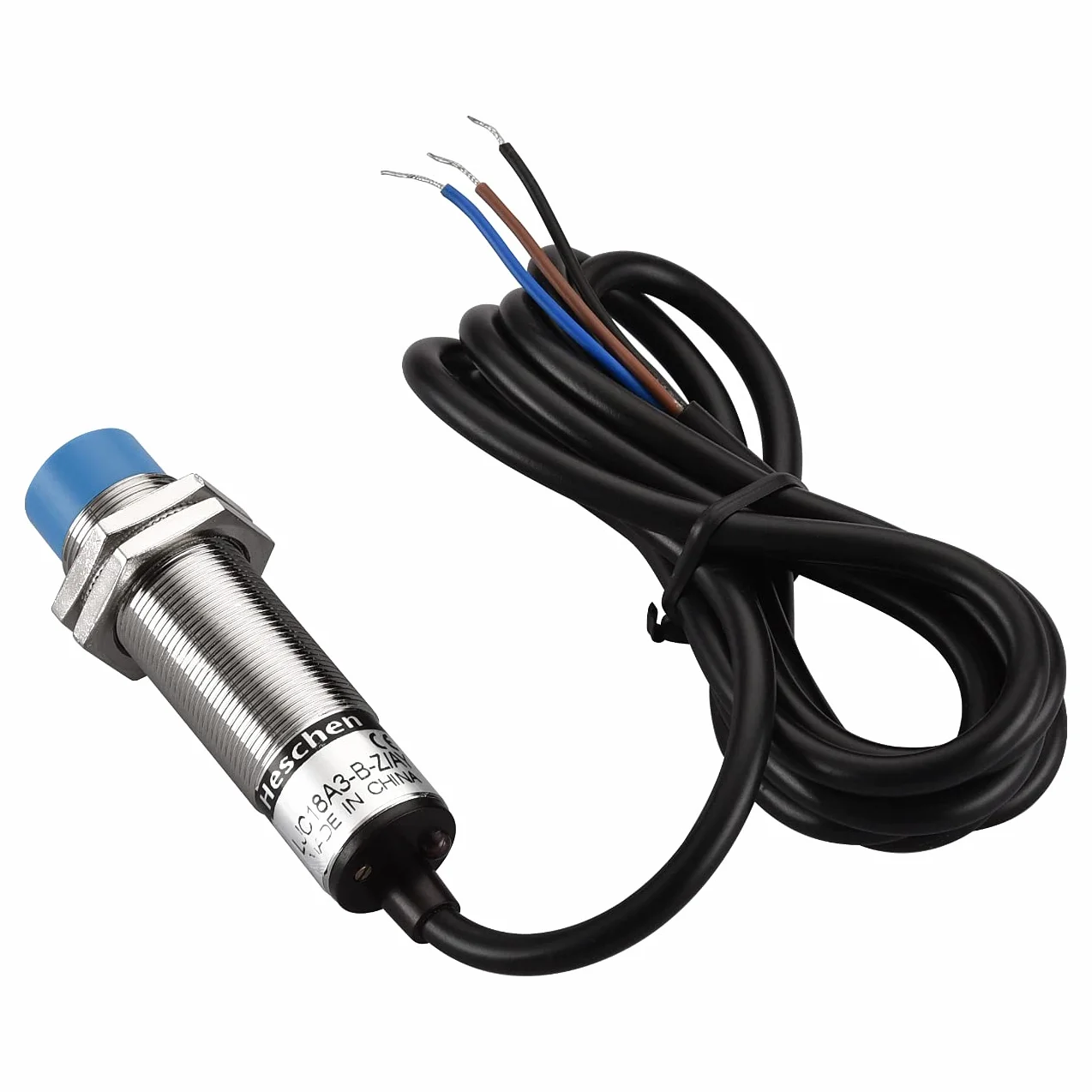 Heschen M18 Pojemnościowy przełącznik czujnika zbliżeniowego, Typ nieekranowany, LJC18A3-B-Z/AY, Czujka 1-10mm, 10-30VDC 200mA, PNP Normalnie zamknięty (NC), 3 przewody