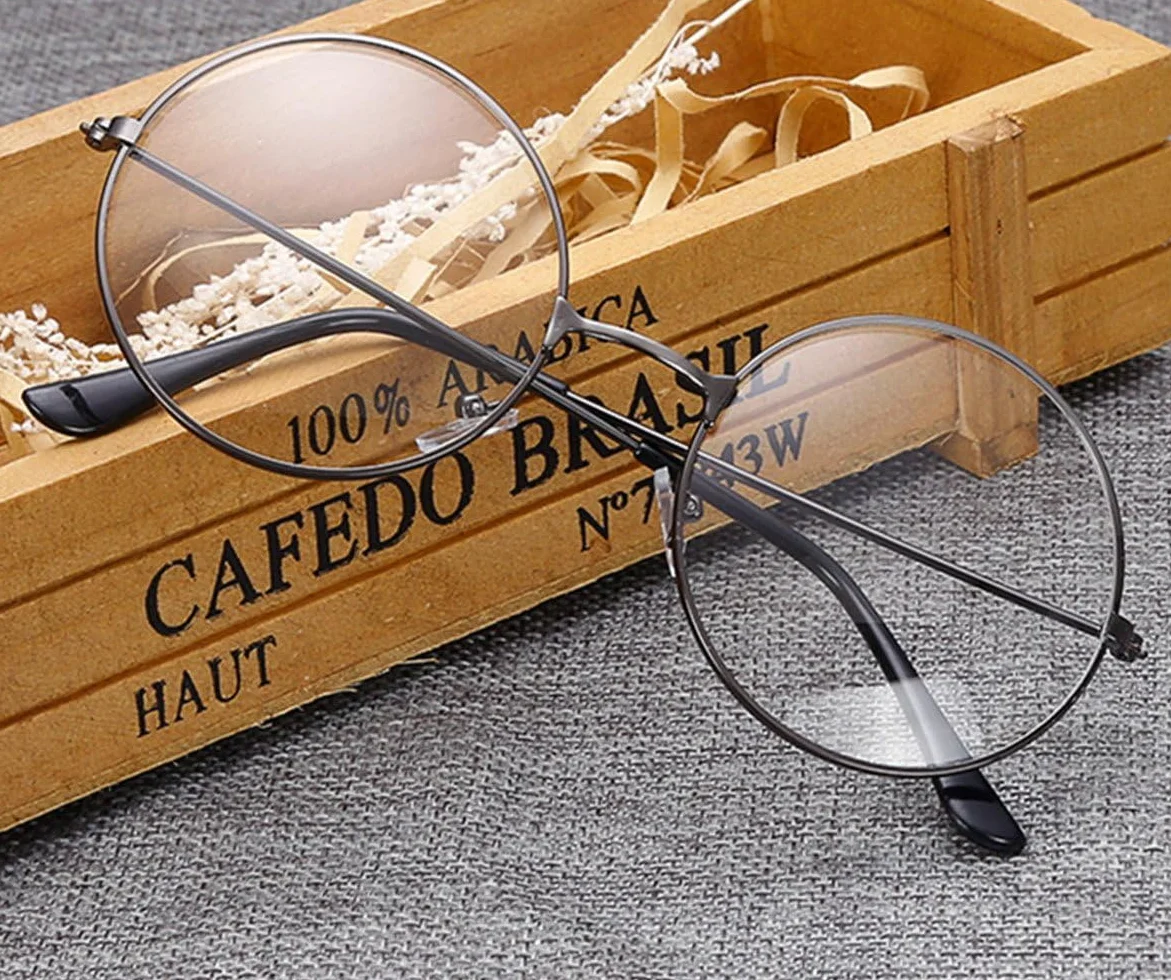 TRIXES Okulary z okrągłymi szkłami – Beatles retro styl lat sześćdziesiątych XX wieku szkło przezroczyste - okrągłe okulary jako uzupełnienie kostiumu Cosplay Retro Party Geek okulary akcesoria do
