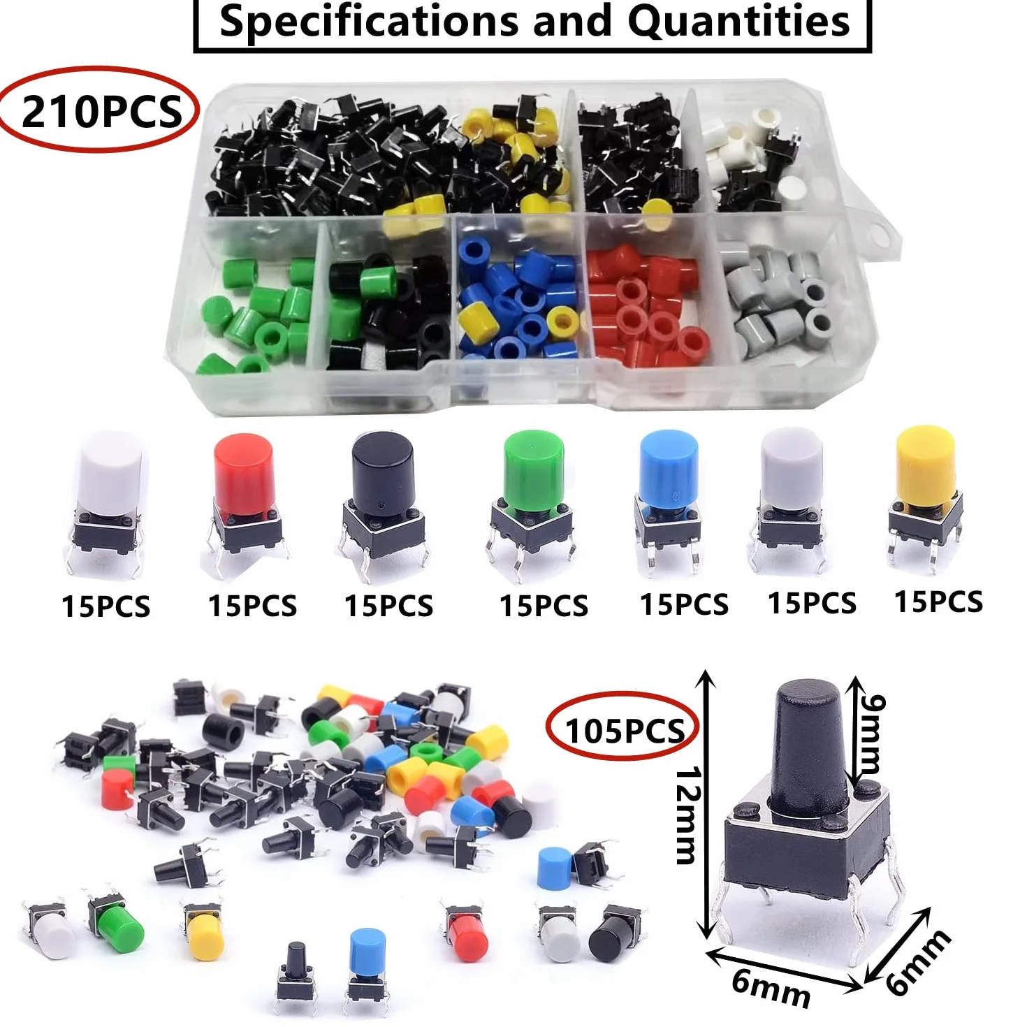 HUAZIZ 105 sztuk 6 x 6 x 9 mm miniaturowy mikro chwilowy dotykowy przycisk dotykowy przełącznik jakości przełącznik SPST miniaturowa PCB / mini/mikro/mały
