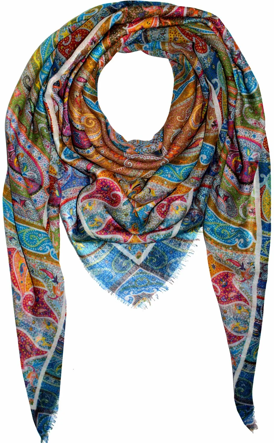 Lorenzo Cana - Luksusowa chusta damska XXL w 50% z kaszmiru i 50% jedwabiu, misternie wielobarwny nadruk, 140 x 140 cm, paszmina chusta na kopertę szal szal etola kolorowa, wielokolorowa, 140 x 140 cm