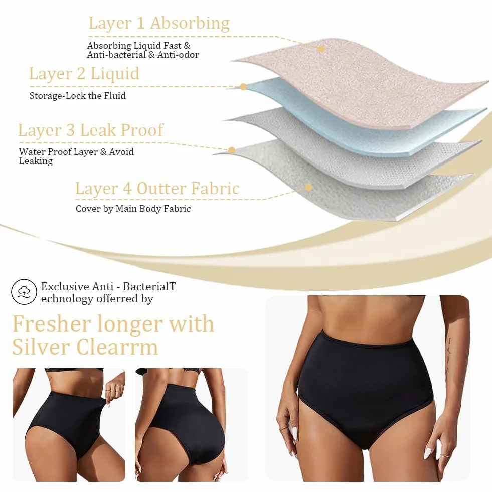 flintronic Spodnie z epoki, bikini z wysokim stanem, bielizna menstruacyjna, szczelna bielizna, spodnie kąpielowe, odpowiednie do pływania, dla dziewcząt, nastolatków, kobiet, czarne