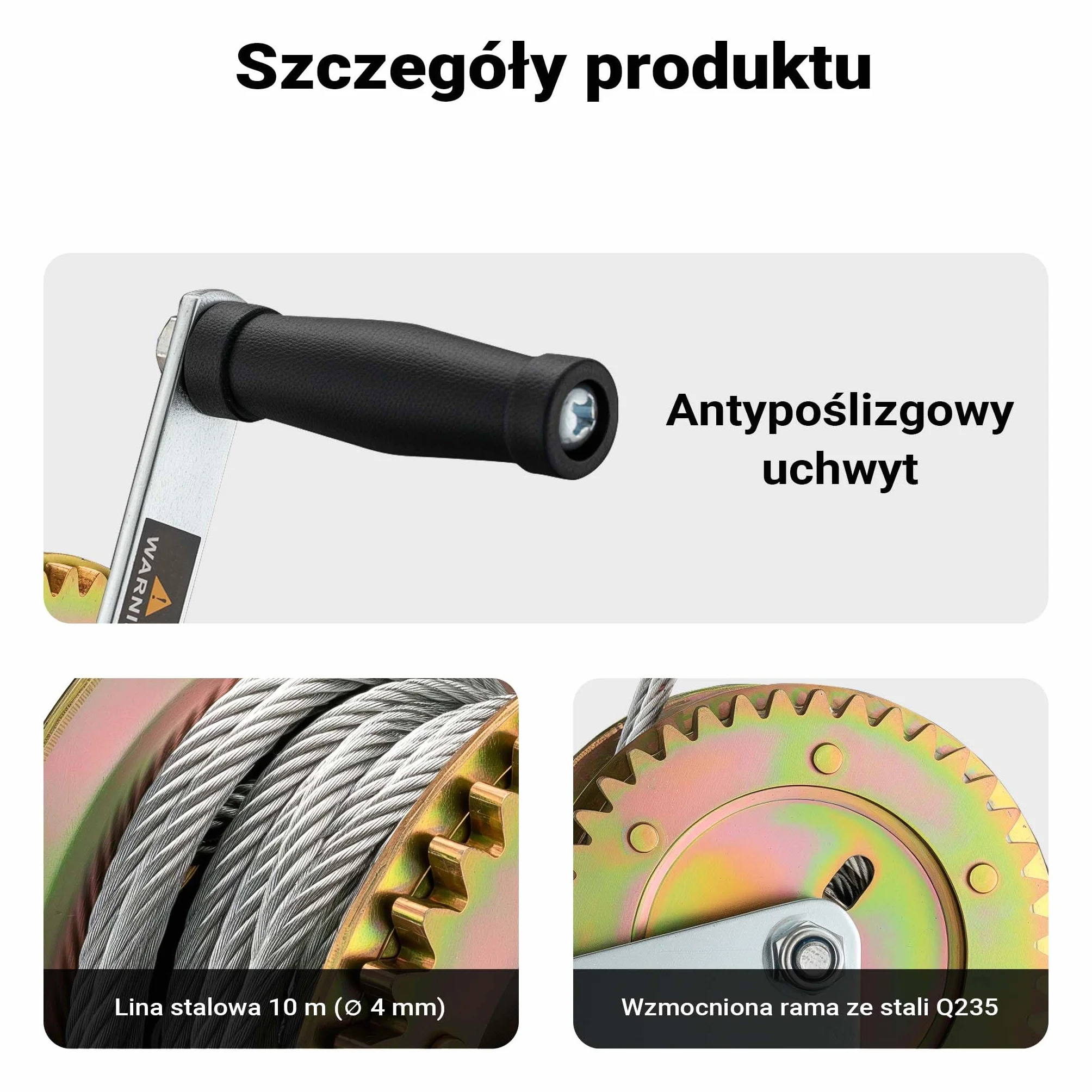 Wiltec ręczna wciągarka linowa do 550kg przełożenie 4.1:1 130 x 190 x 160 mm, wciągarka z liną 10m, ręczna wciągarka linowa, wydajna ręczna wciągarka linowa, leśna wciągarka linowa