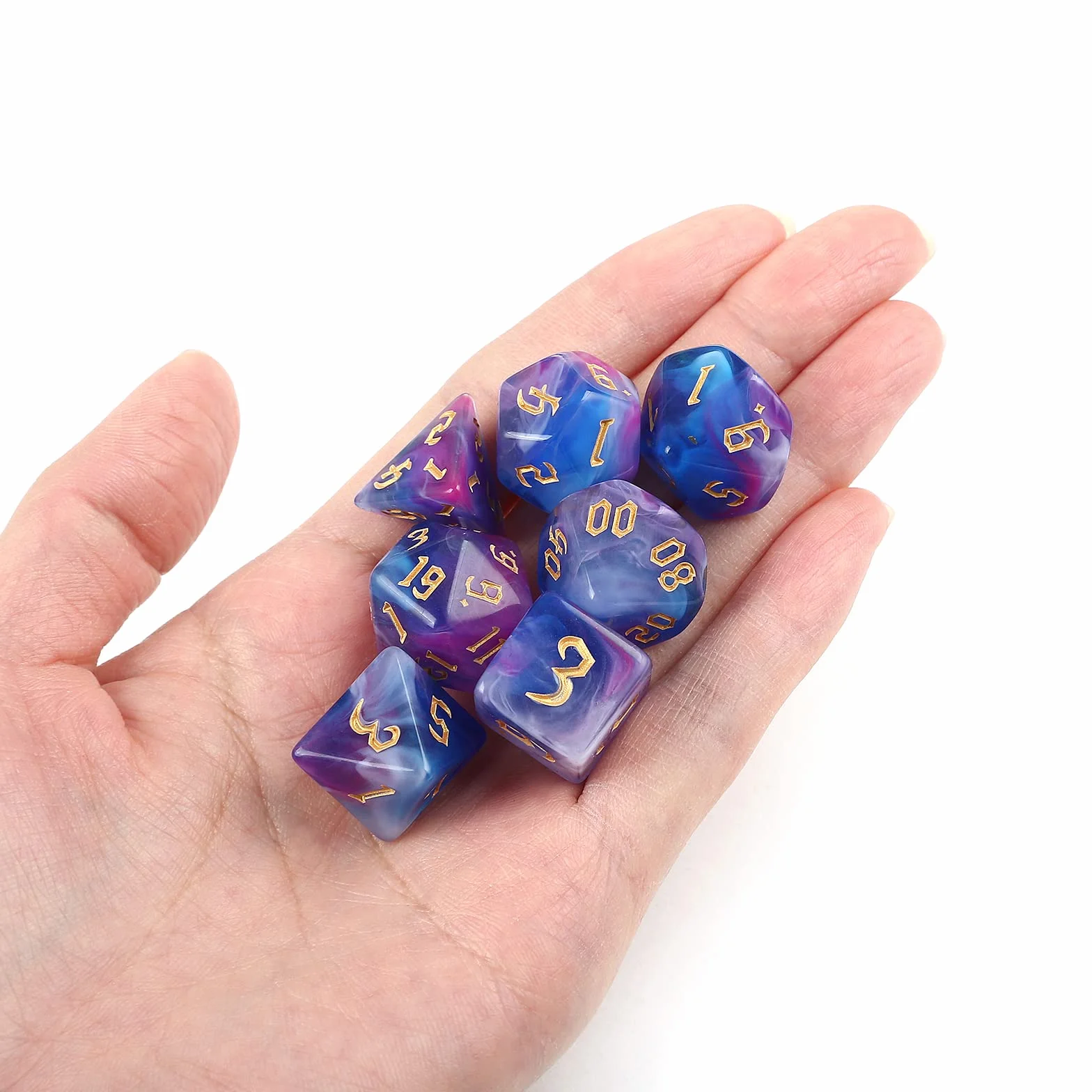 LEMESO zestaw 42 kostek wielościennych – 6 zestawów po 7 kostek, zestaw kostek do gry w lochy i smoki DND RPG MTG – w zestawie 6 aksamitnych woreczków (D20 D12 D10 D8 D6 D4)