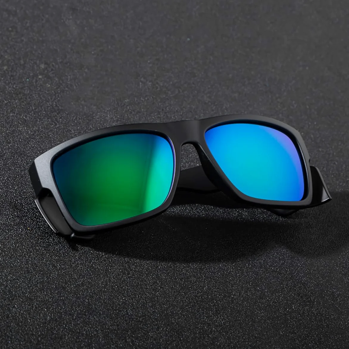 Okulary ochronne dla mężczyzn, czarne, matowe, polaryzacyjne, zgodność z normą ANSI Z87+, ochrona przed promieniowaniem UV, zielone lustro, szer. 141 mm x szer. 145 mm x wys. (50 mm)