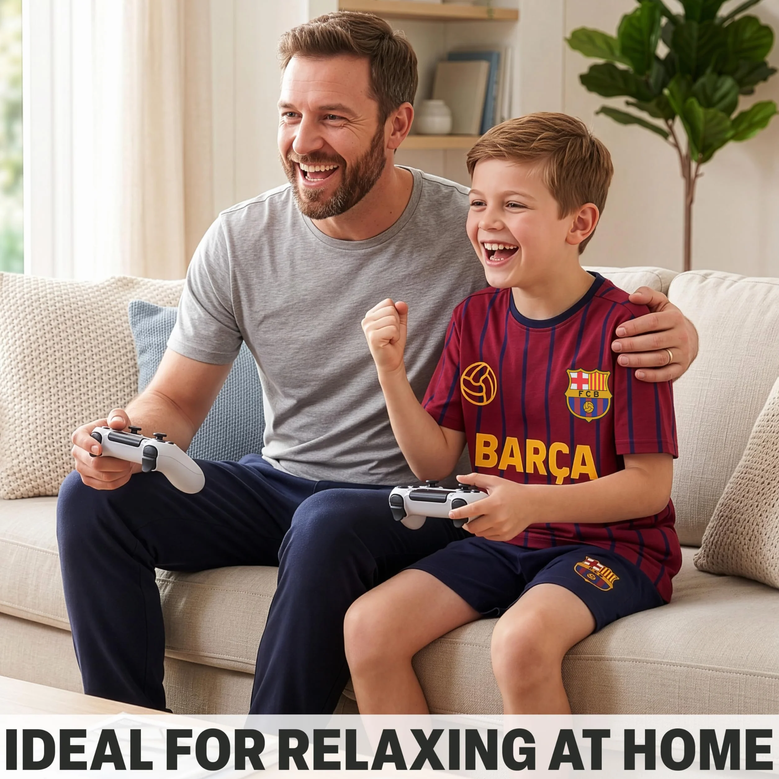 Get Trend Real Madryt | FC Barcelona Dziecięca Piżama Chłopiec, 2 Sztuki Koszulka z krótkim rękawem i Spodenkami Piżamery, Gry w Piżamy Nożne, Prezent Chłopak