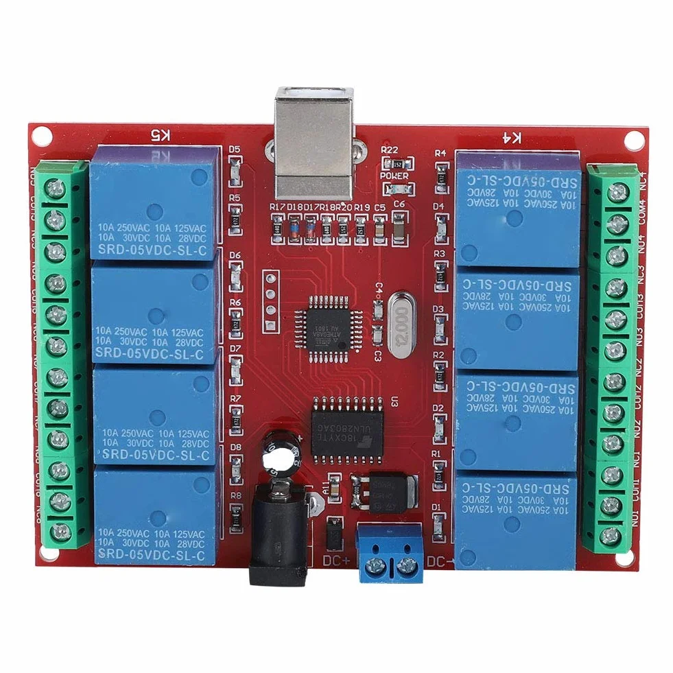 Moduł Przekaźnika 5 V, 8-kanałowy moduł Przekaźnika DC 5 V Komputer Moduł Przekaźnika Kontrolera Przełącznika USB, Kwadratowy moduł Przekaźnika USB o Wysokiej Wydajności PC Płyta