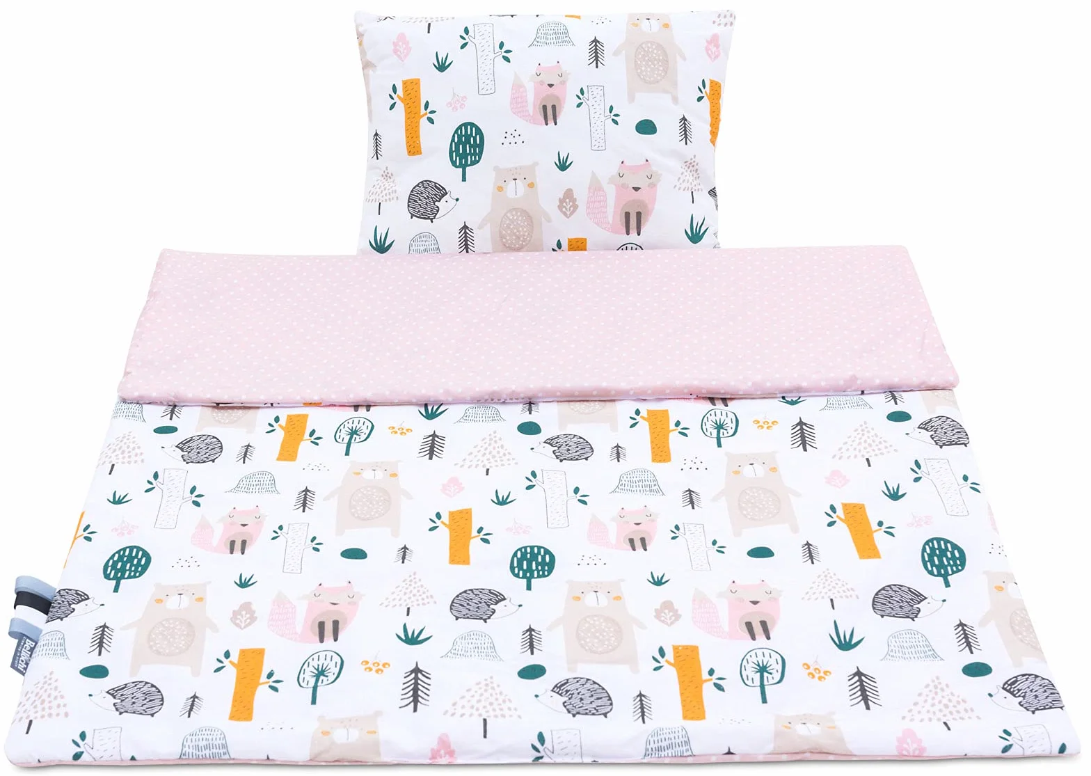 Bellochi Wielofunkcyjny zestaw koca niemowlęcego – dwustronna pościel dla niemowląt 75 x 100 cm i poduszka 30 x 40 cm – ze 100% bawełny – certyfikat Öko-Tex – las