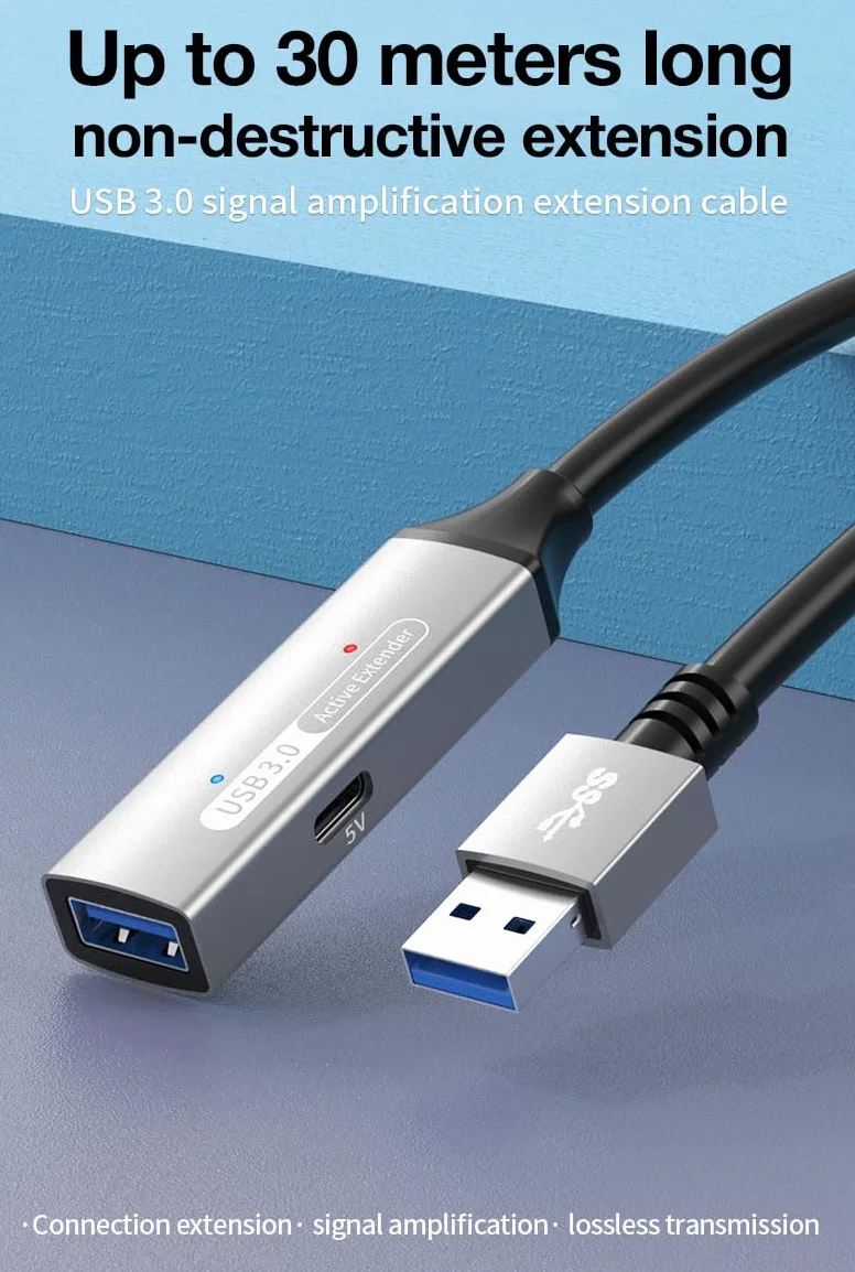 PREMIUMCORD Aktywny Przedłużacz USB z Repeaterem 20m, Złącze Żeńskie Typu A do Męskiego, USB 3.2 Gen 1 SuperSpeed 5Gbit/s, 2x Ekranowany, Obudowa Aluminiowa, Czarny, Długość 20m