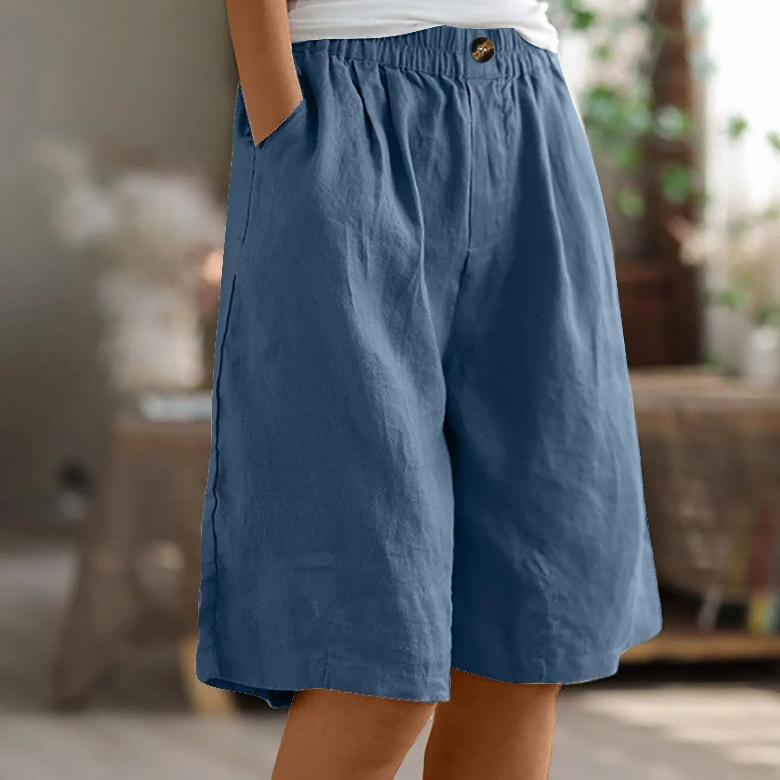 Letnie spodenki damskie bawełniane szorty damskie luźne bermudy na co dzień krótkie spodnie z kieszeniami sportowymi plus size elastyczne spodenki w talii lekkie wygodne szorty plażowe Curvy Baggy