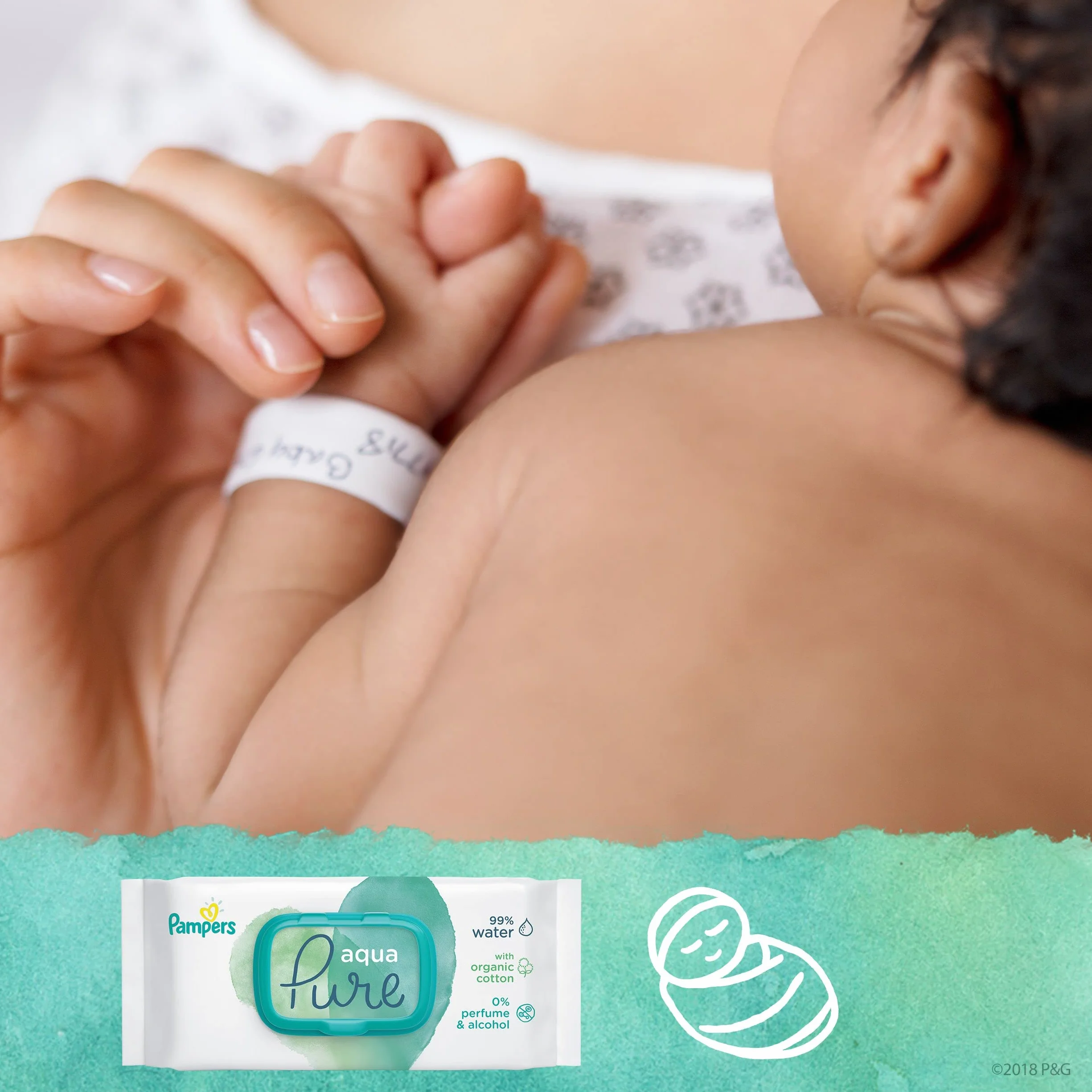 Pampers Aqua Pure Chusteczki Nawilżane Dla Niemowląt i Dzieci 864 Sztuk (18 x 48), Wykonane w 99% z Czystej Wody, Testowane Dermatologicznie