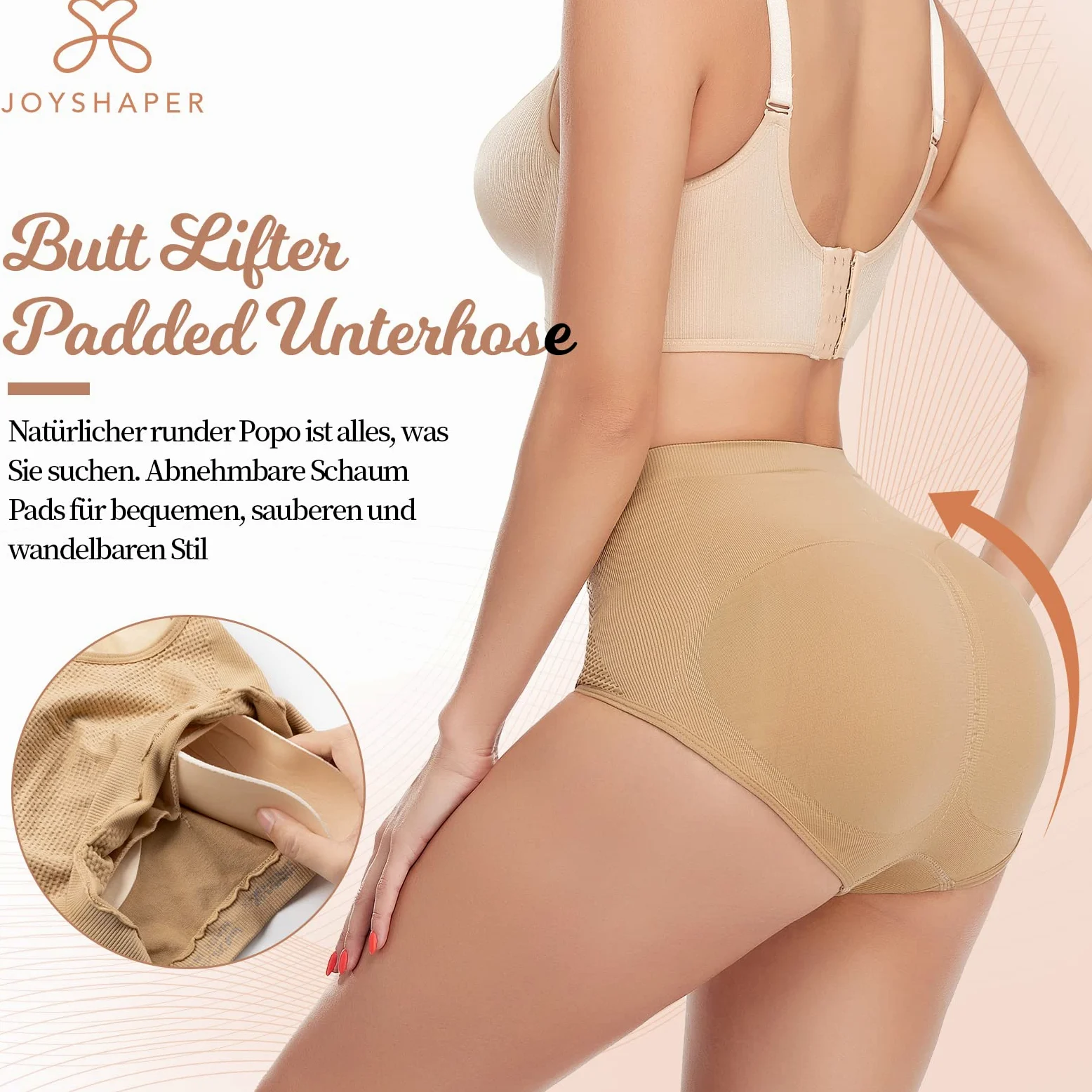Joyshaper Damskie majtki push-up, majtki modelujące figurę, majtki biodrowe, bielizna modelująca, czarno-beżowe, S-XL