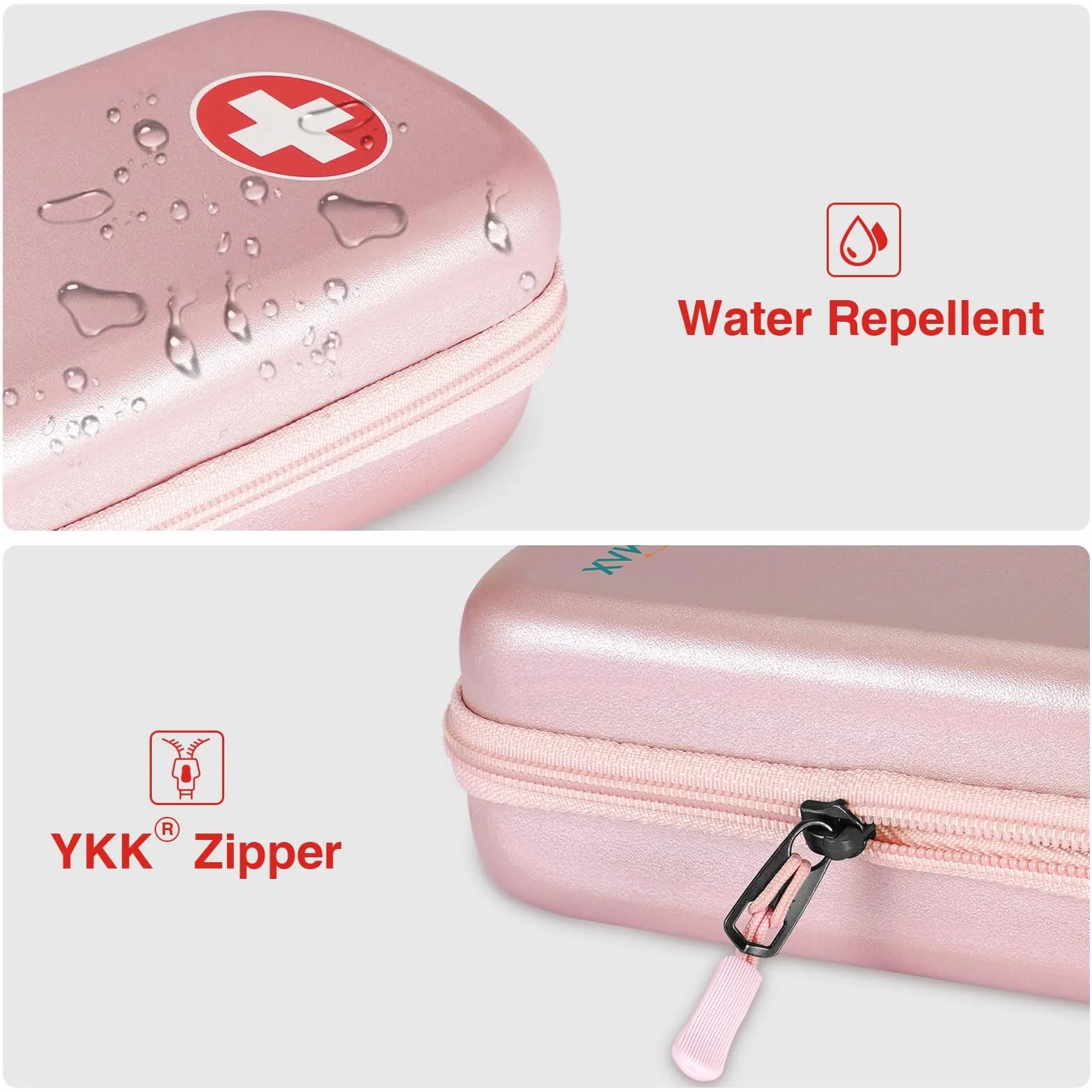 MEDMAX EpiPen Bolsa de Viaje, Rígido Concha Dura Estuche, Portátil Medicamentos Organizador para 2 EpiPens, Asthma Inhaler, Anti-Histamine, Auvi-Q, Allergy Medicine Essentials, (Oro Rosa)