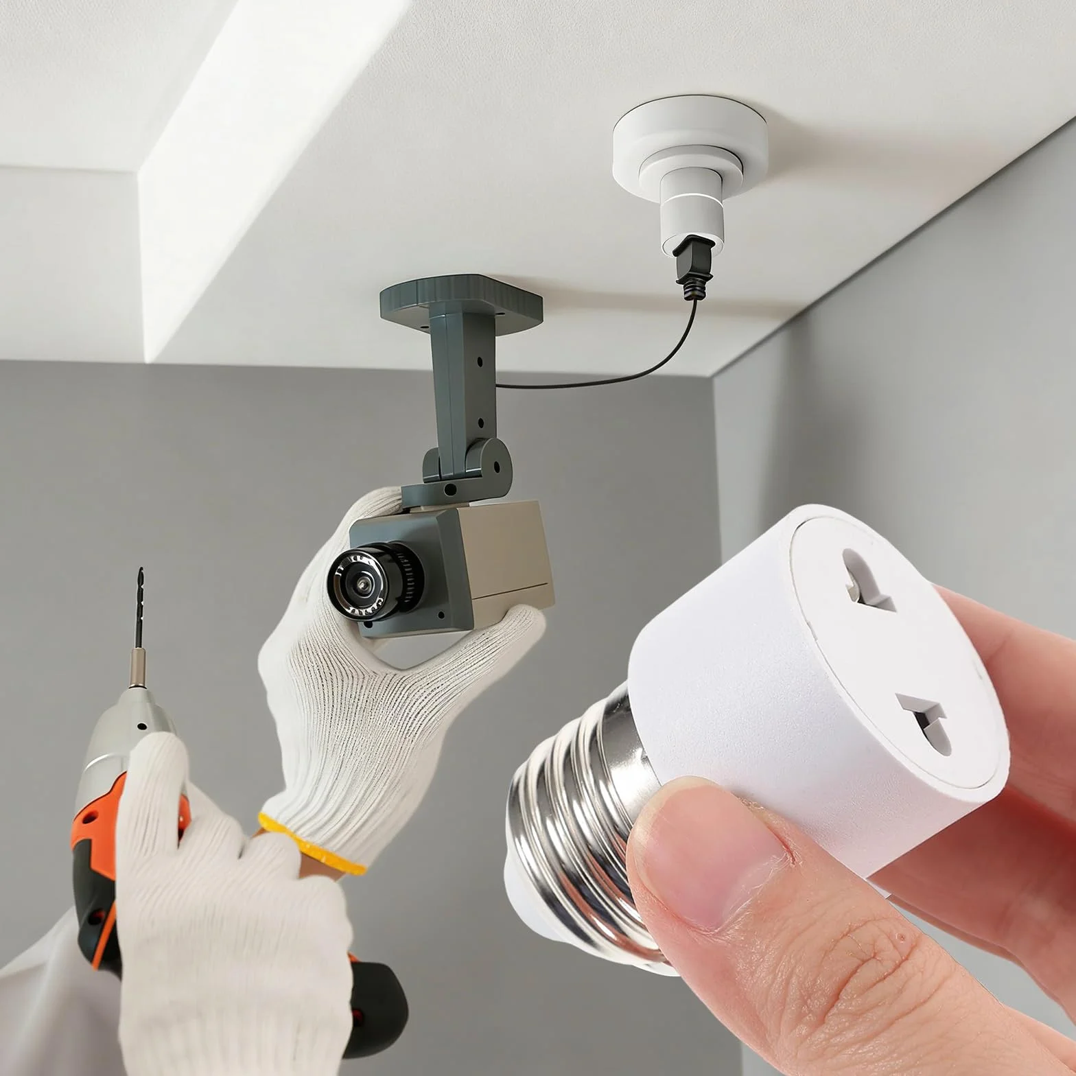 Oprawka do lampy E27, 2 sztuki, adaptery do gniazda żarówki, przykręcane, gwint E27, przedłużenie 5 cm, na balkon, werandę, garaż, kamerę, taras, dekoracyjne, 2-biegunowe, białe [klasa energetyczna A]