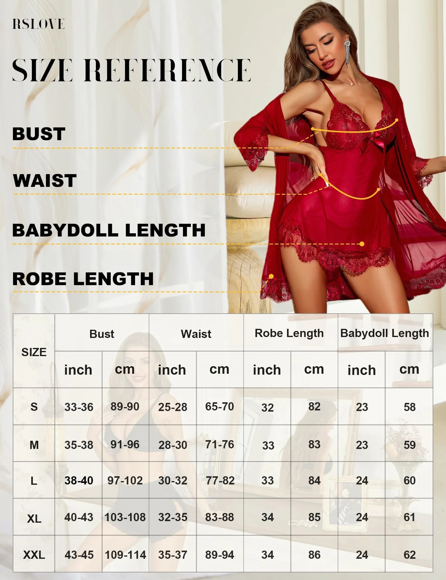 RSLOVE Seksowna bielizna dla kobiet, koronkowa, babydoll, koszula nocna ze szlafrokiem, bielizna nocna