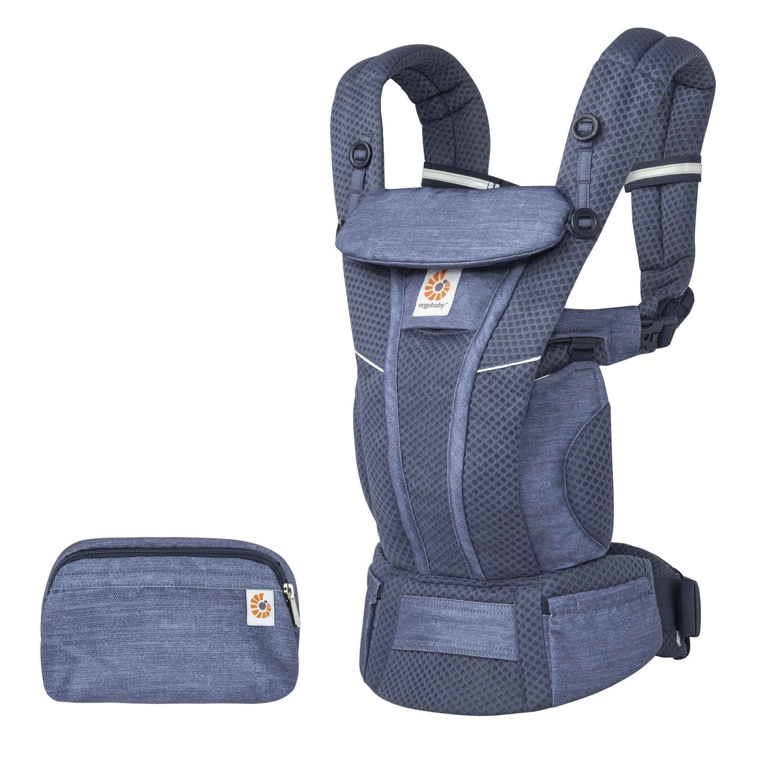 Ergobaby Omni Breeze Nosidełko dla noworodków od urodzenia do 20 kg, 4 pozycje SoftFlex Mesh Ergonomiczne nosidełko dla niemowląt Nosidełko do noszenia na plecach, Heathered Denim Blue
