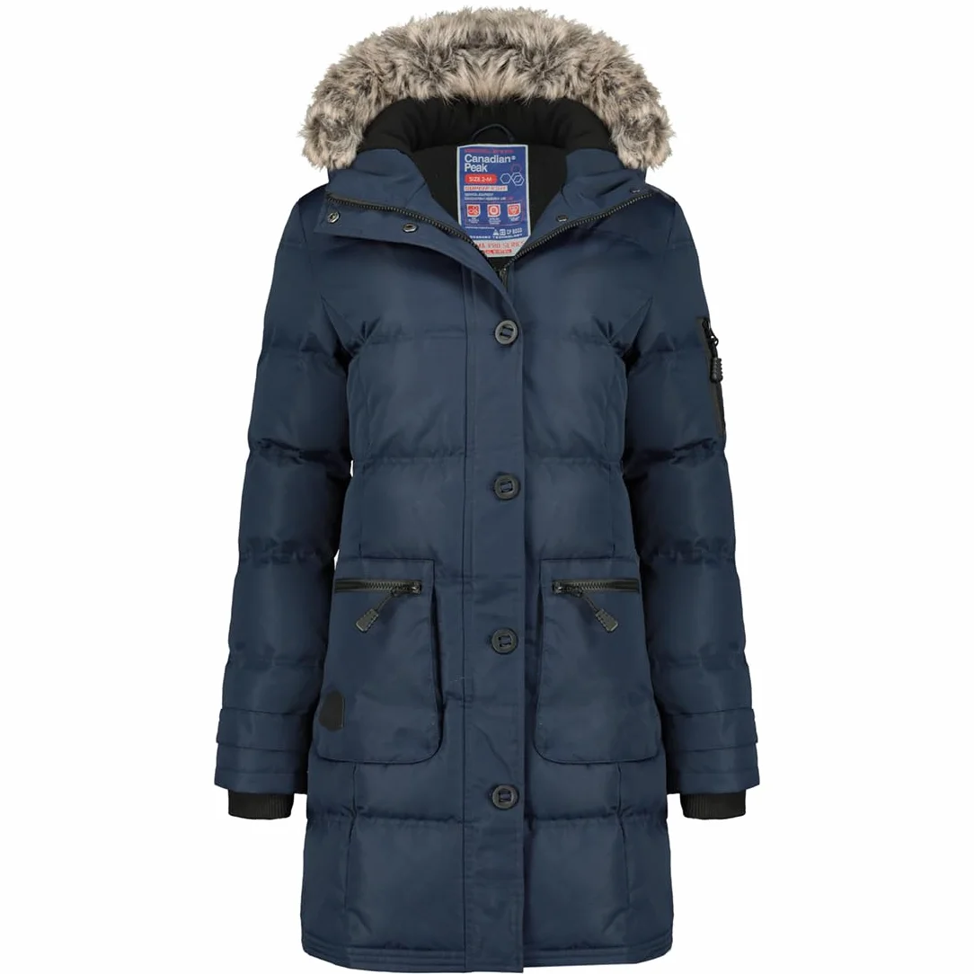 Canadian Peak Axelus Lady - Parka Longue Epaisse Chaude Femme Automne Hiver - Manteau Fin Capuche Fausse Fourure - Blouson Coupe Vent - Doudoune Elegancka Femmes