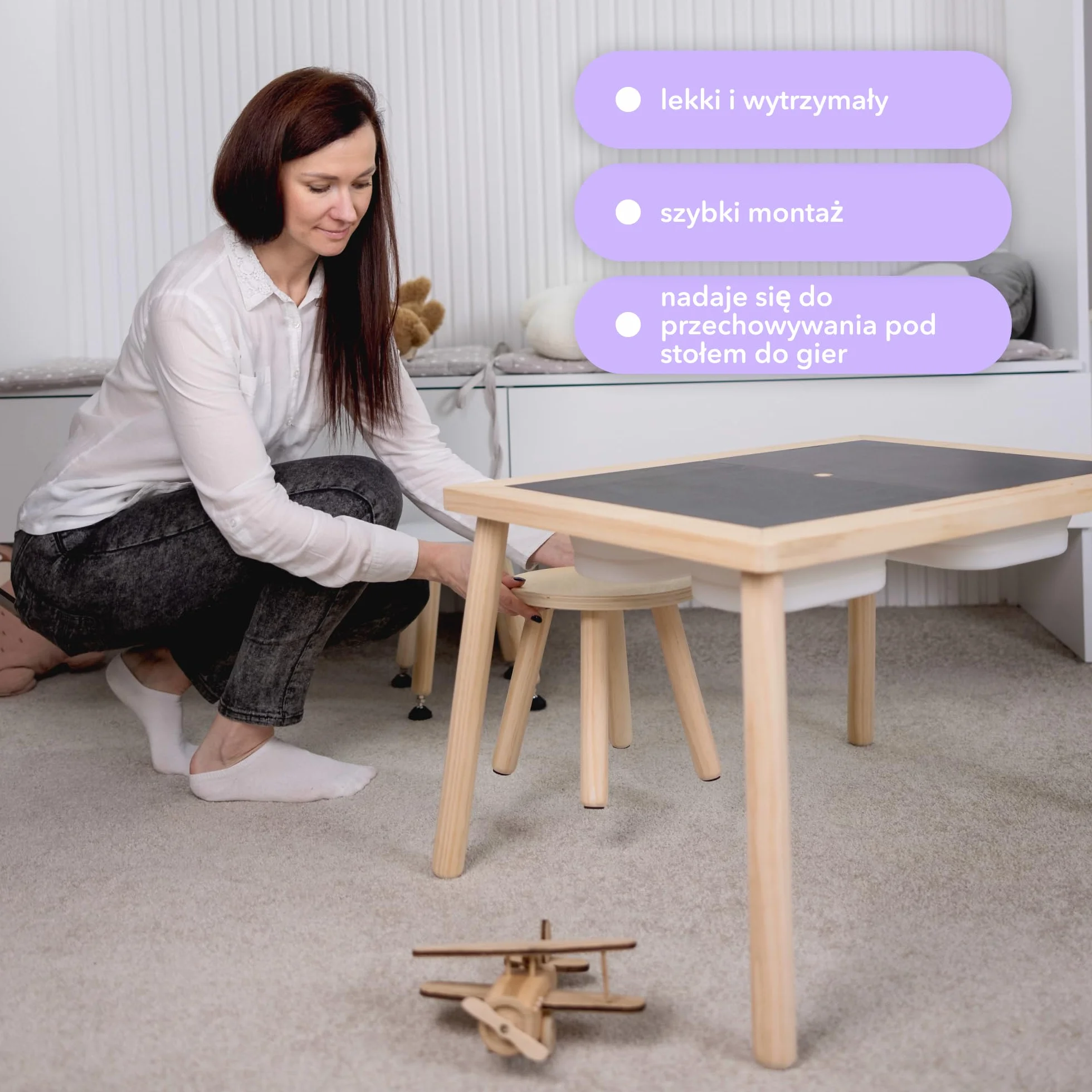 Cateam Drewniany taboret do schodków dla dzieci i małych dzieci – 1 zestaw – naturalny – taboret dziecięcy z wysuwanymi nogami – sensoryczny taboret stołowy – okrągły taboret do siedzenia dla dzieci z
