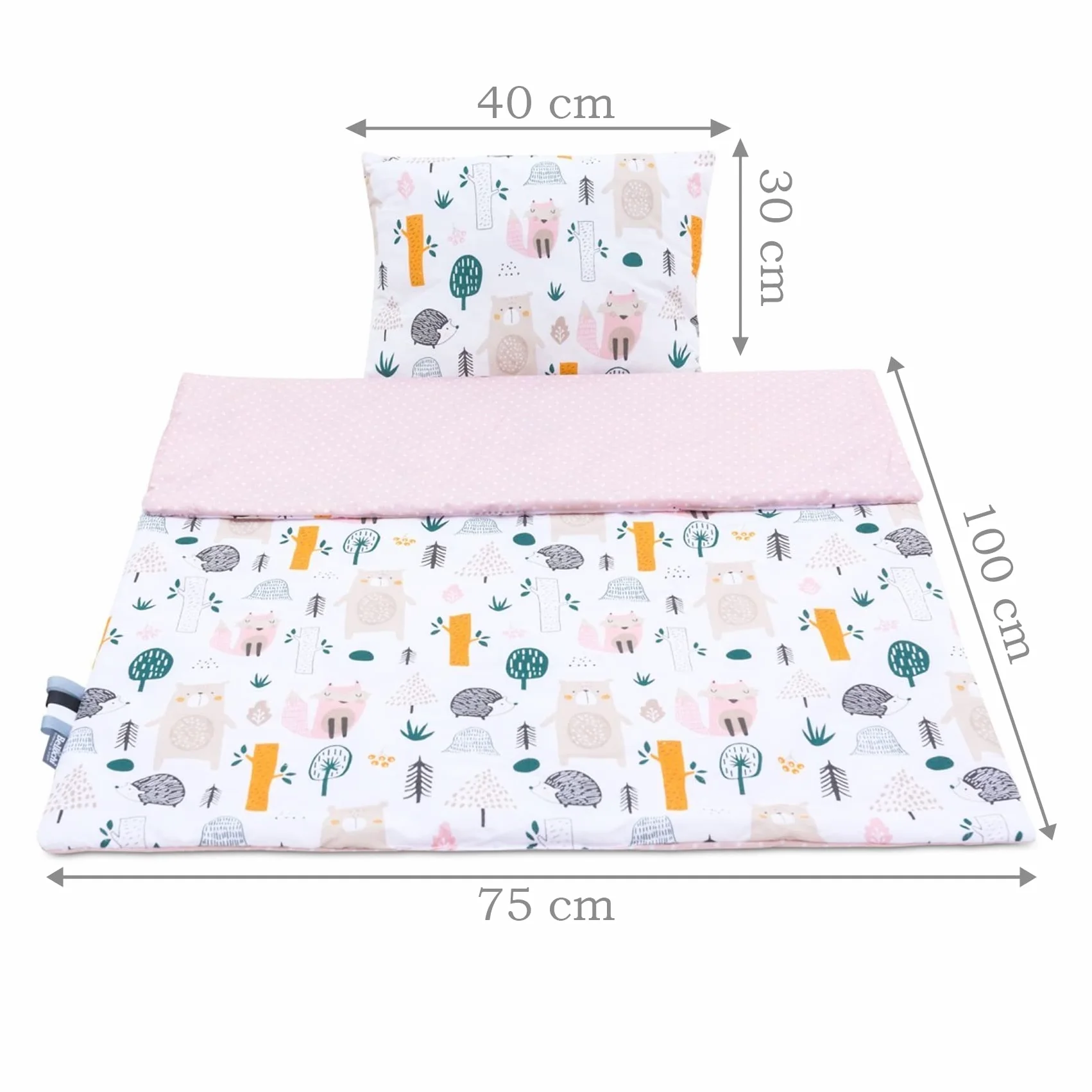Bellochi Wielofunkcyjny zestaw koca niemowlęcego – dwustronna pościel dla niemowląt 75 x 100 cm i poduszka 30 x 40 cm – ze 100% bawełny – certyfikat Öko-Tex – las