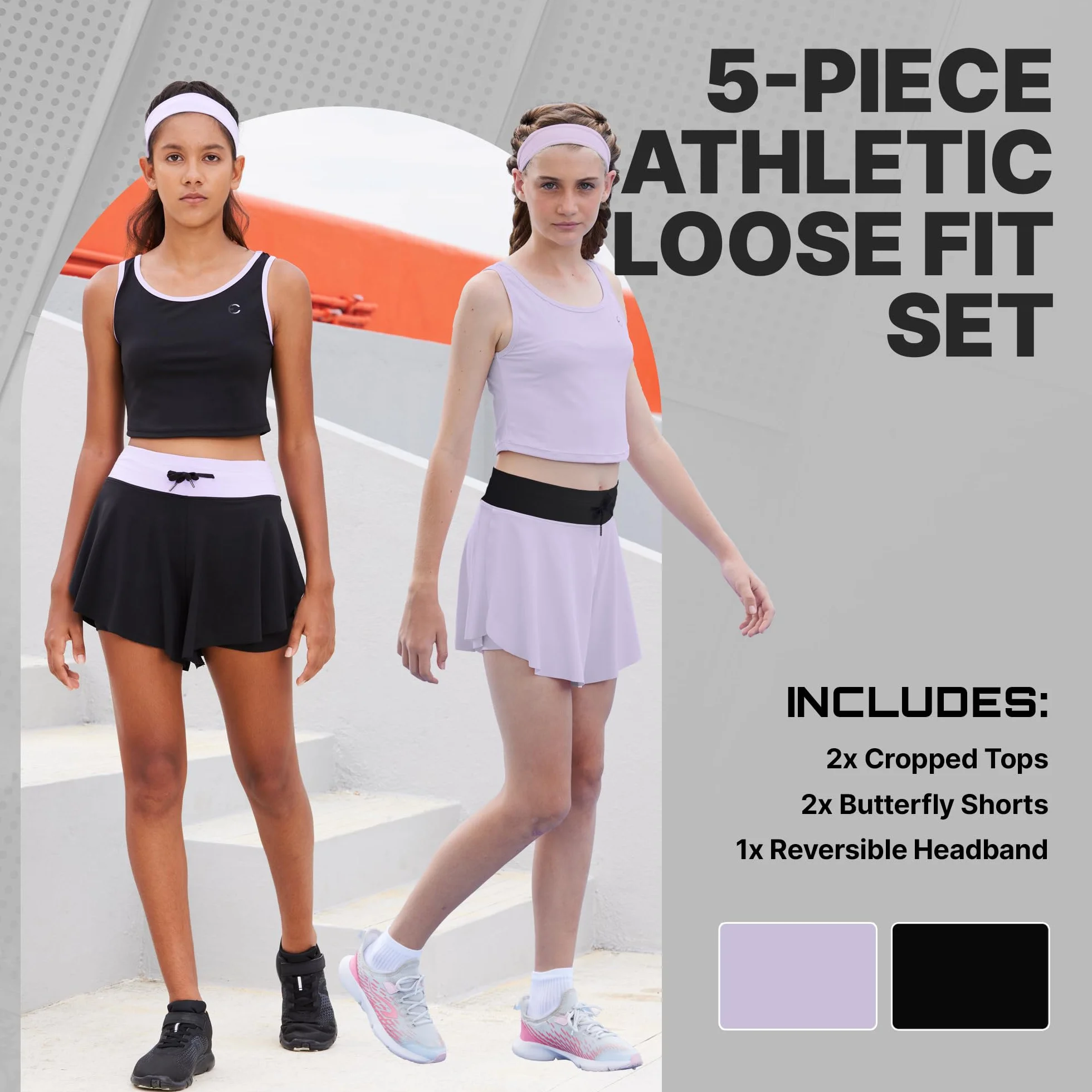 Zestaw odzieży sportowej dla dziewcząt Butterfly Shorts Skirts & Sleeveless Tops 5 sztuk