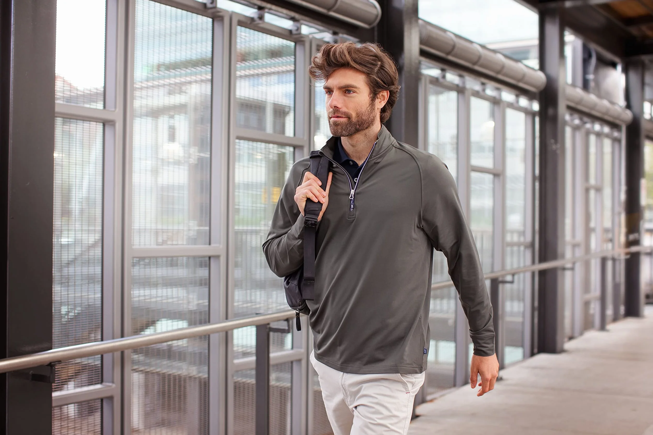 Cutter & Buck Koszula Mężczyźni Long Sleeve Adapt Eco Knit Quarter Zip Pullover