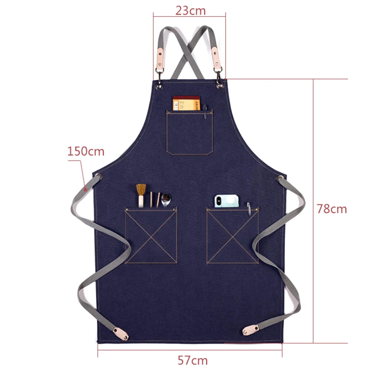 Fartuch szefa kuchni ， Fartuch Denim Bib Fartuch warsztatowy, fartuch narzędziowy, fartuch roboczy, fartuch płócienny, fartuch narzędziowy warsztatowy z regulowanymi paskami