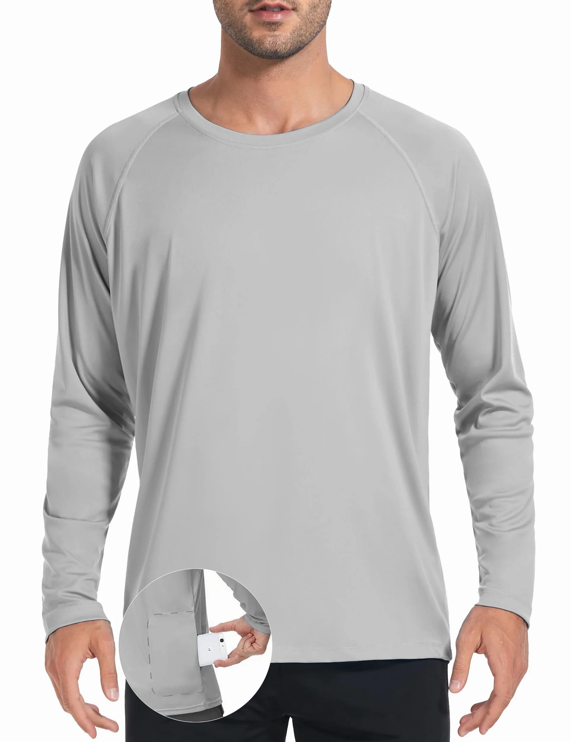 Desol Męska koszulka Rashguard z kieszeniami UV, UPF 50+, ochrona przed słońcem, koszulka z długim rękawem, do surfowania, biegania, pływania, wędrówek