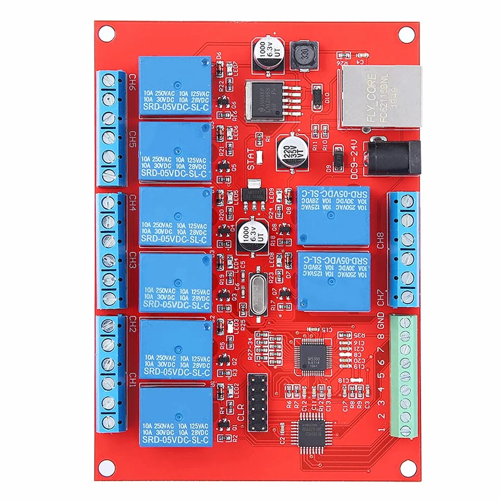 8-kanałowa Karta Przekaźnikowa Ethernet, Kontroler Modułu TCP UDP z Mikrokontrolerem Klasy Przemysłowej, 8 Kanałów Konfigurowalnych Przycisków