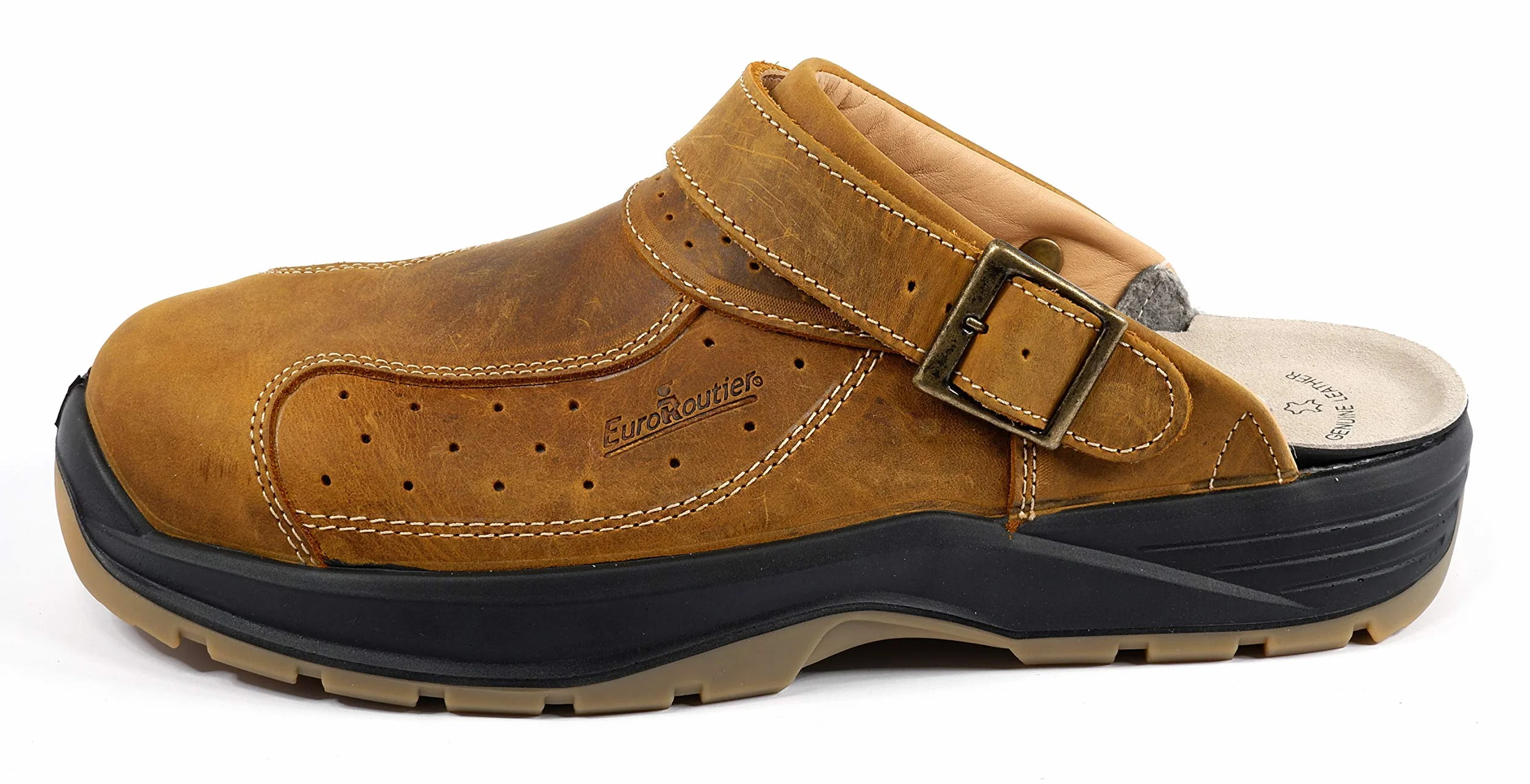 EuroRoutier Premium Leather Tucson Brown, Drewniaki, Klapki Ochronne Z Certyfikatem SB + A + E + FO + SRC