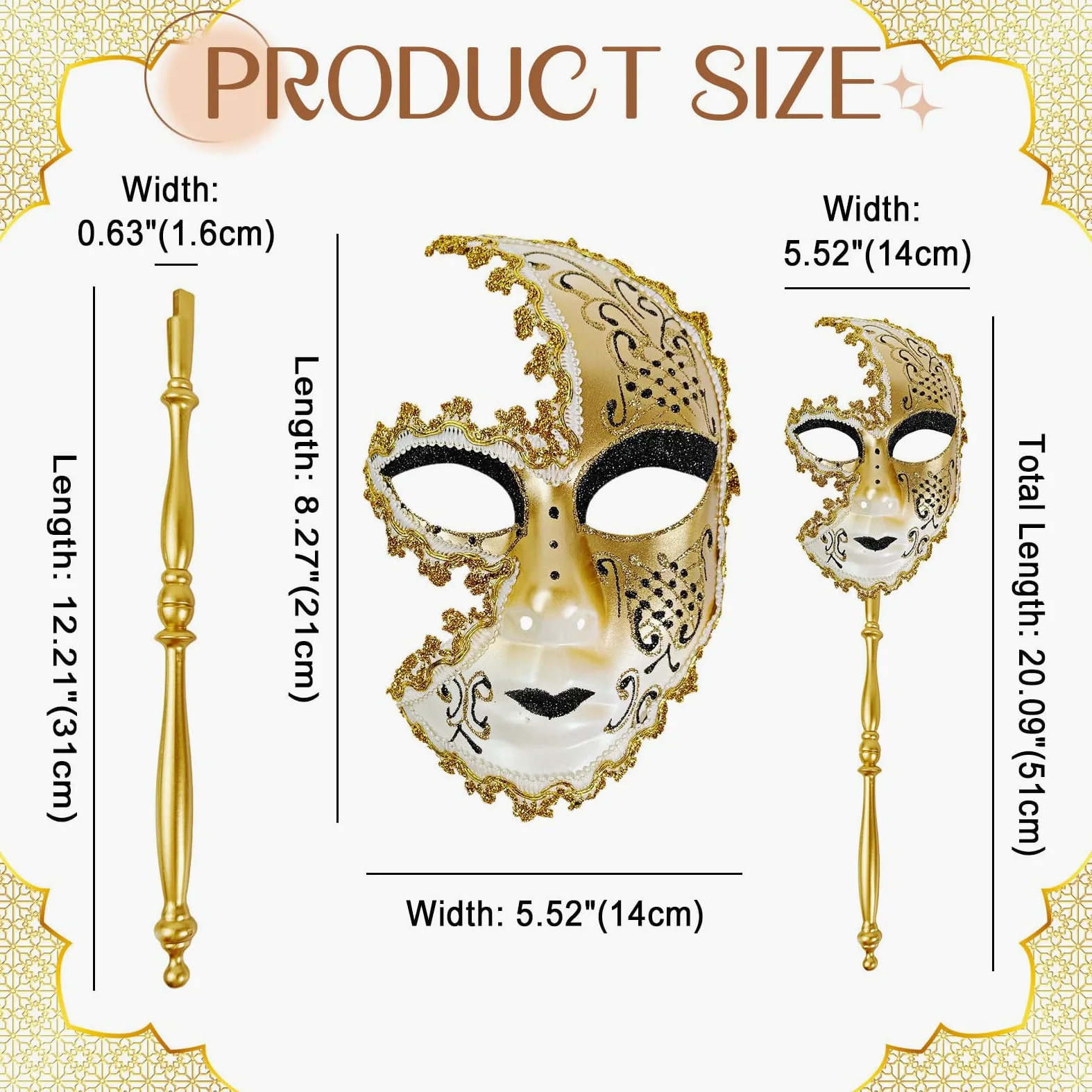 JewelryWe Maska wenecka z prętem: 4 sztuki Phantom Der Opera Handheld pełna maska vintage gotycka dla kobiet i mężczyzn, maska na oczy, kostium teatralny, na Halloween, karnawał, imprezę gotycką, bal