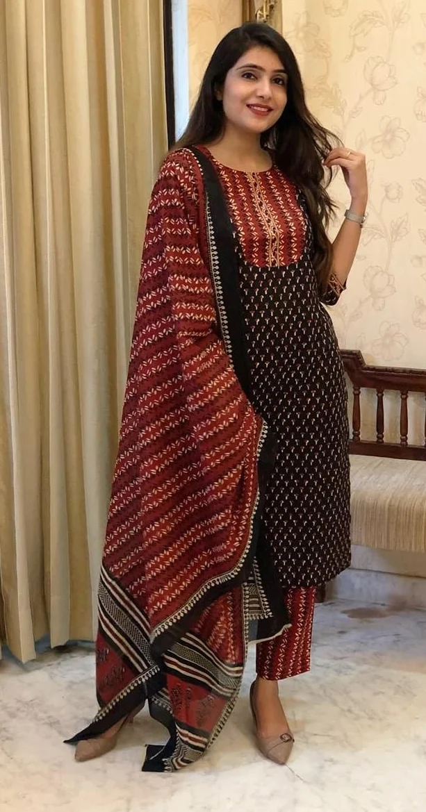 KLOSIA Damski zestaw kurta i spodnie z nadrukiem Dupatta