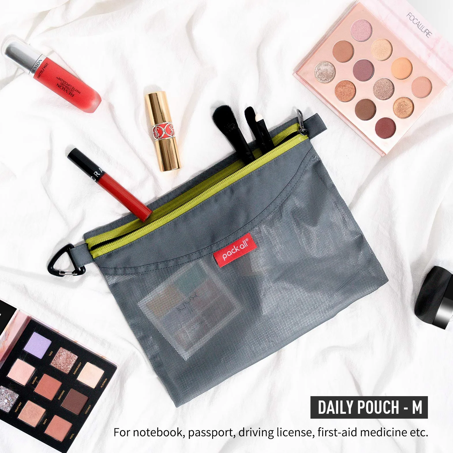 pack all Wodoodporny materiał etui na zamek błyskawiczny, siatkowe torby na zamek błyskawiczny do przechowywania, podróży, biura (szare, średni)