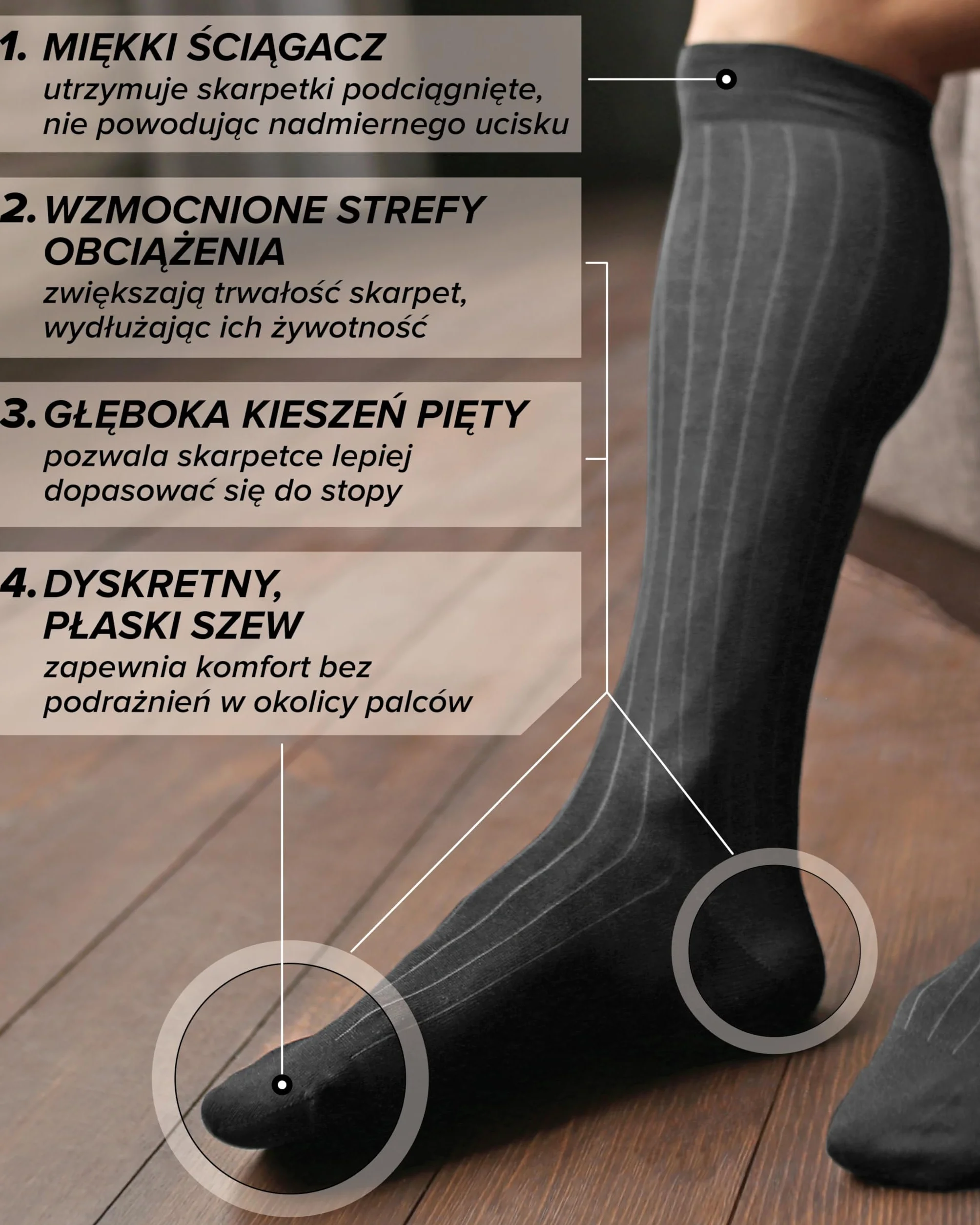 VITSOCKS Podkolanówki Business Męskie Wysokie Skarpetki do Kolan (2 PARY) Bawełna Merceryzowana
