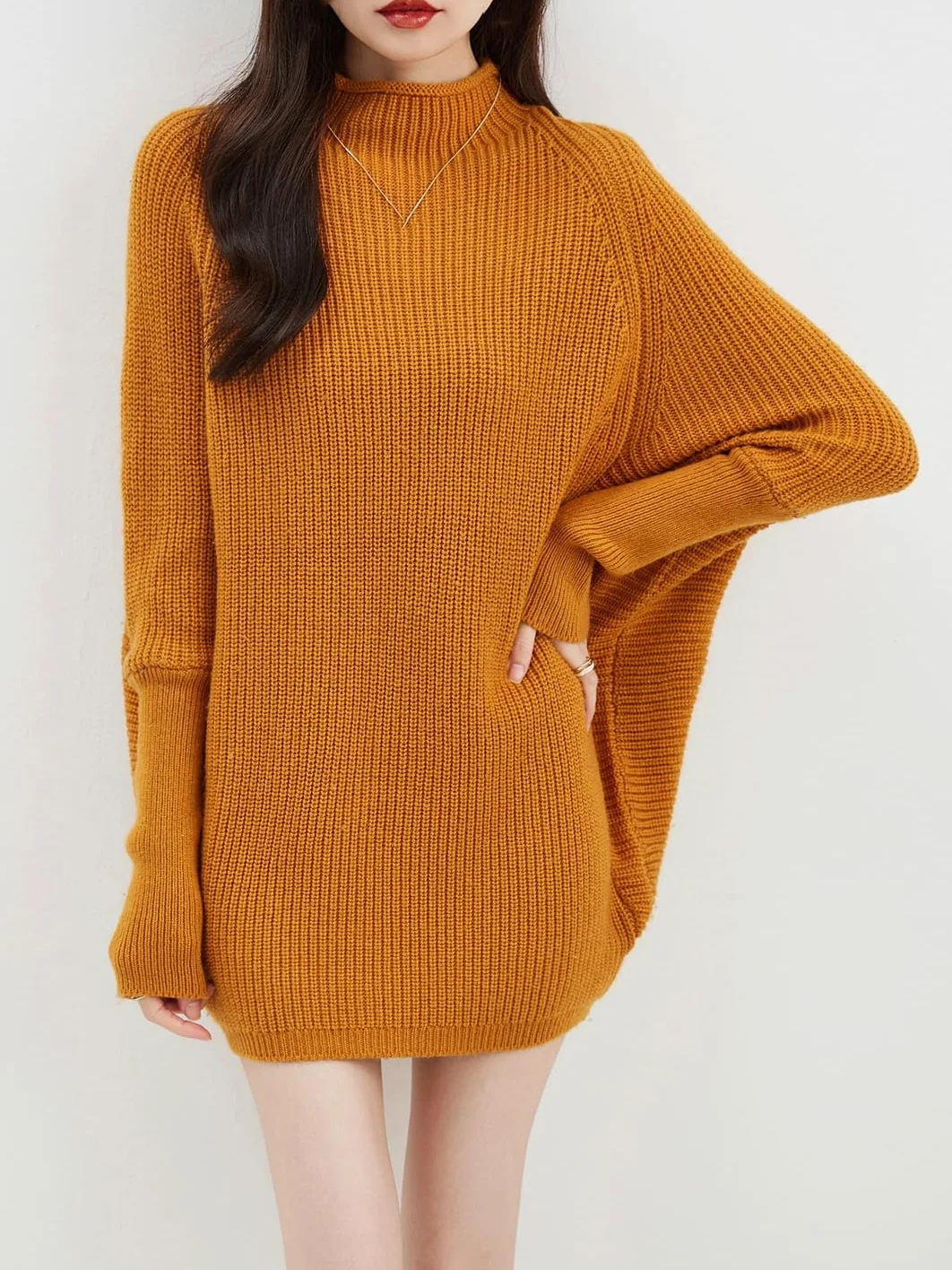 Disimlarl Damski sweter z wełny merynosów z golfem oversize, sweter z długim rękawem, dzianinowy sweter