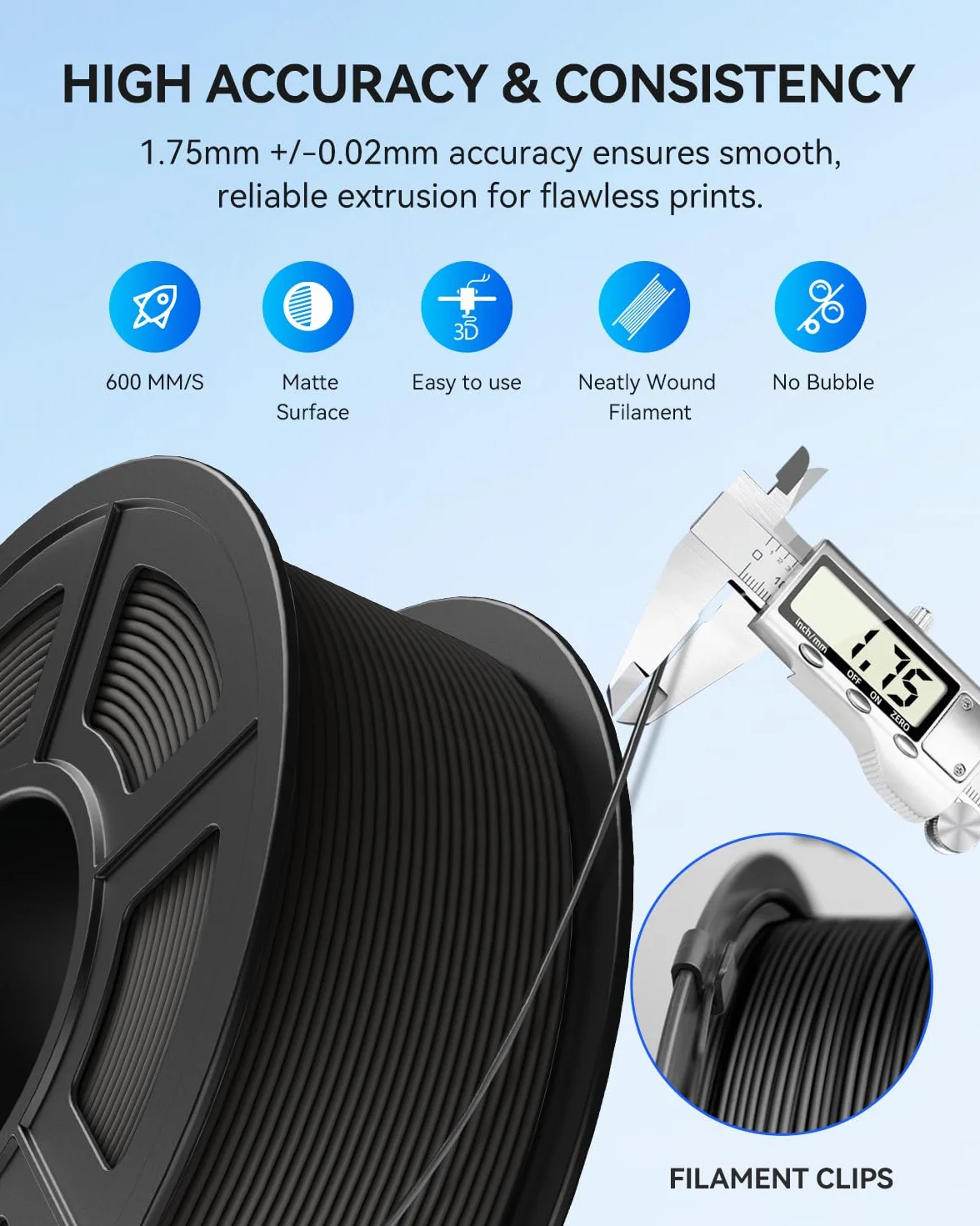 JAYO Rapid Matte Filament PETG 1,75 mm, High Speed 50-600 mm/s, Dokładność Wymiarowa +/- 0,02 mm, Do Większości Drukarek 3D FDM, Szpula 1,1 kg/szpula (2,43 lbs), Szary Matowy