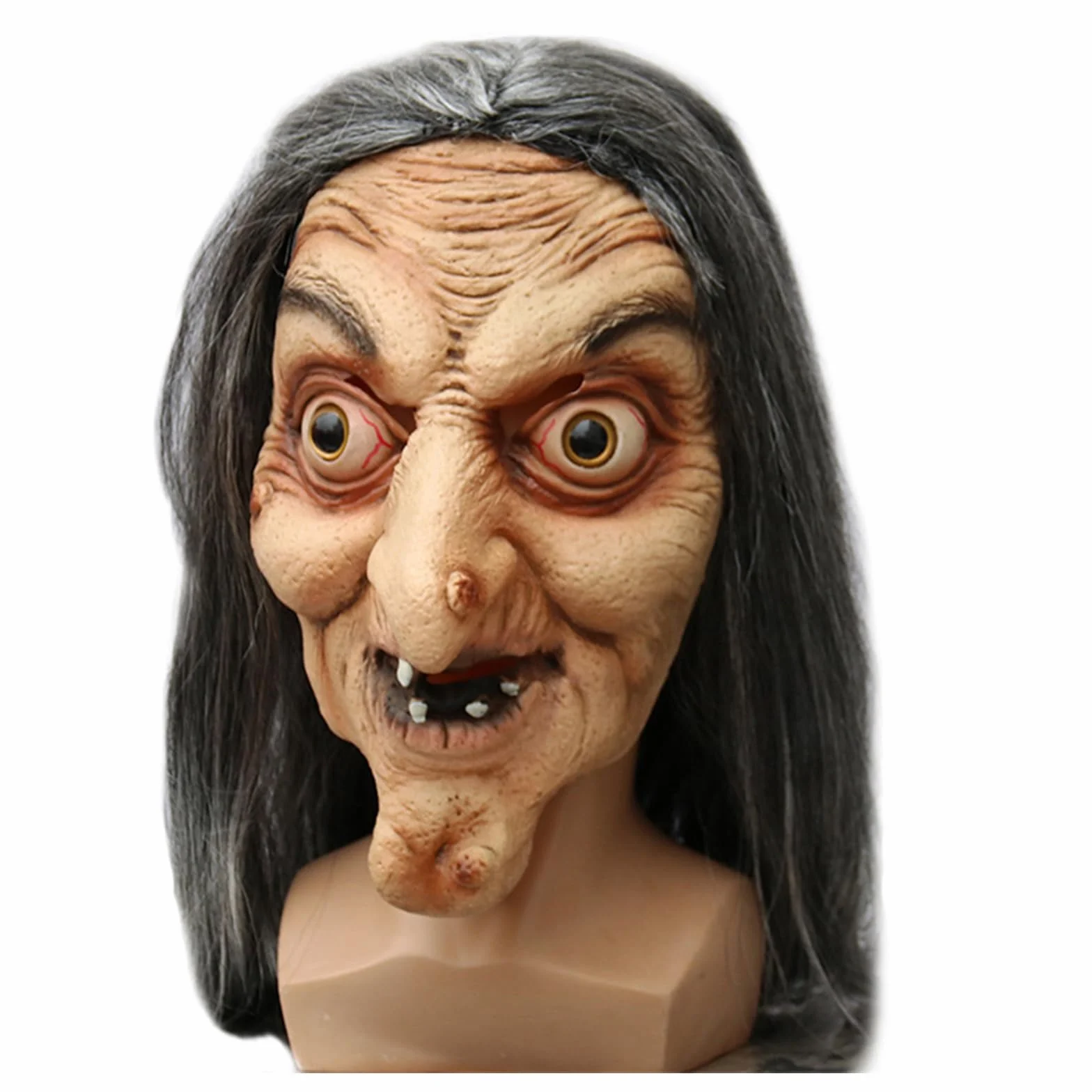 Maska czarownicy na Halloween, lateksowa, realistyczna, z długimi włosami