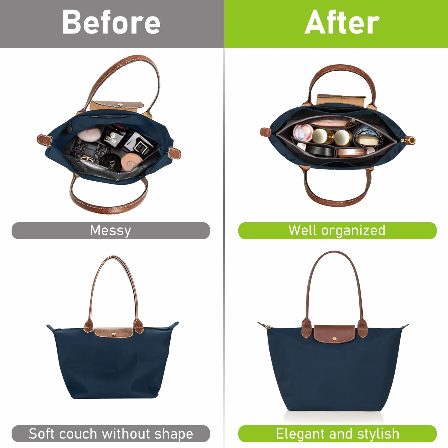Longchamp Le Pliage Organizer do Torebki Filcowy Duży Ciemnoszary L
