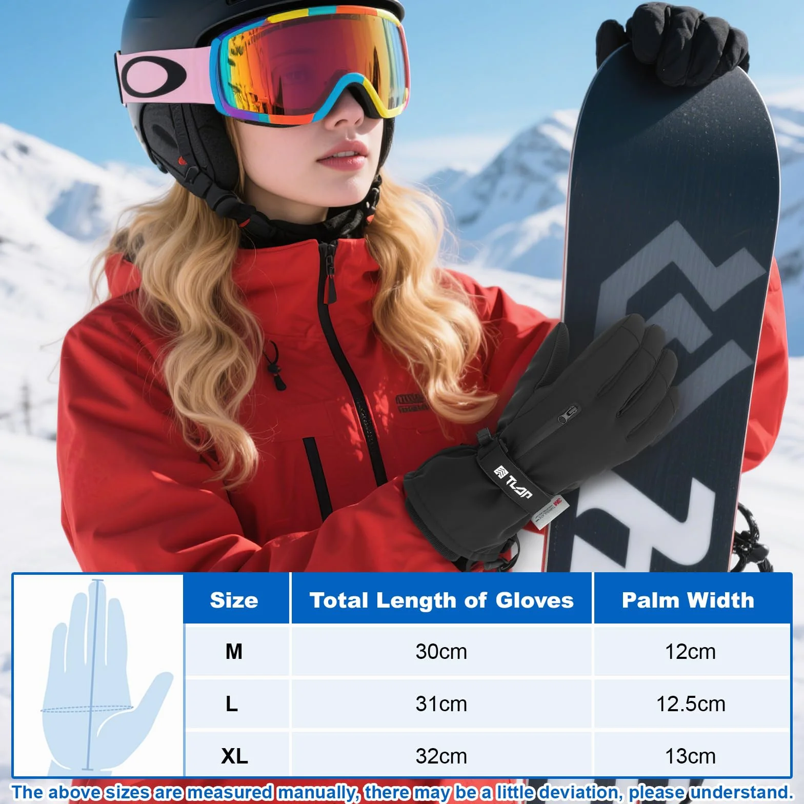 3M Thinsulate Rękawice Narciarskie Dla Mężczyzn I Kobiet, Wiatroszczelne Ciepłe Rękawice Narciarskie, Ekran Dotykowy Antypoślizgowe, Do Jazdy Na Nartach, Snowboardzie, łYżwach, Wędrówek (XL)