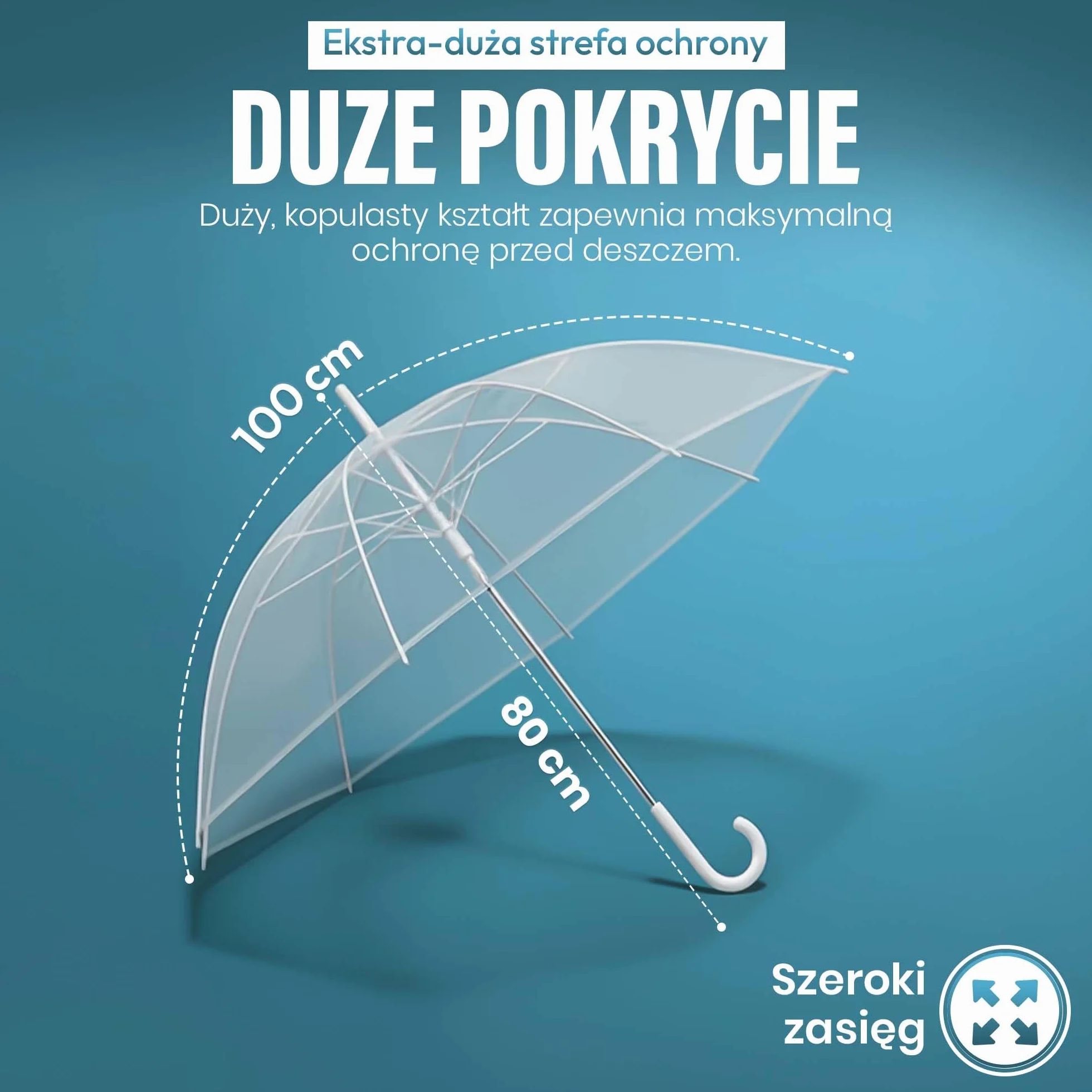 Parasol przezroczysty biała laska Ø 100-130 cm elegancki