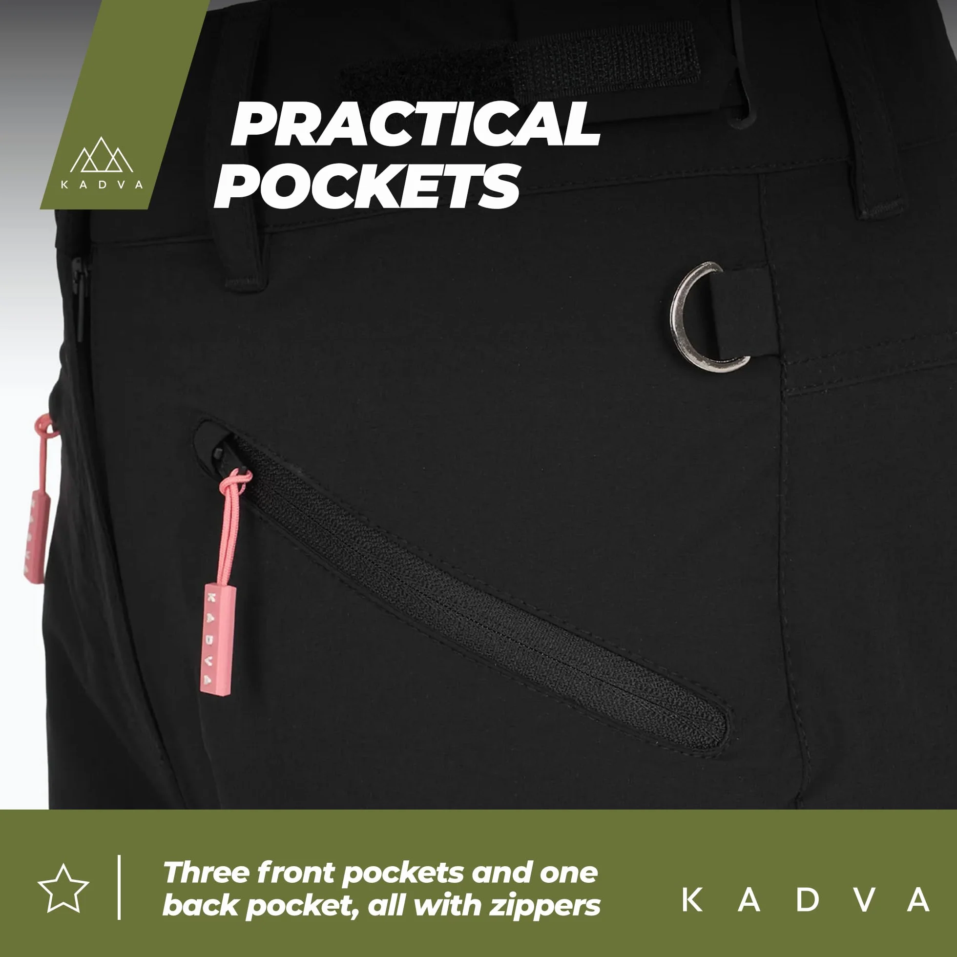 KADVA Reto szorty damskie XS – outdoor, trekking, styl sportowy, oddychające, szybkoschnące, regularny krój, regulowany ściągacz, 4 kieszenie, idealne do wędrówek i na co dzień