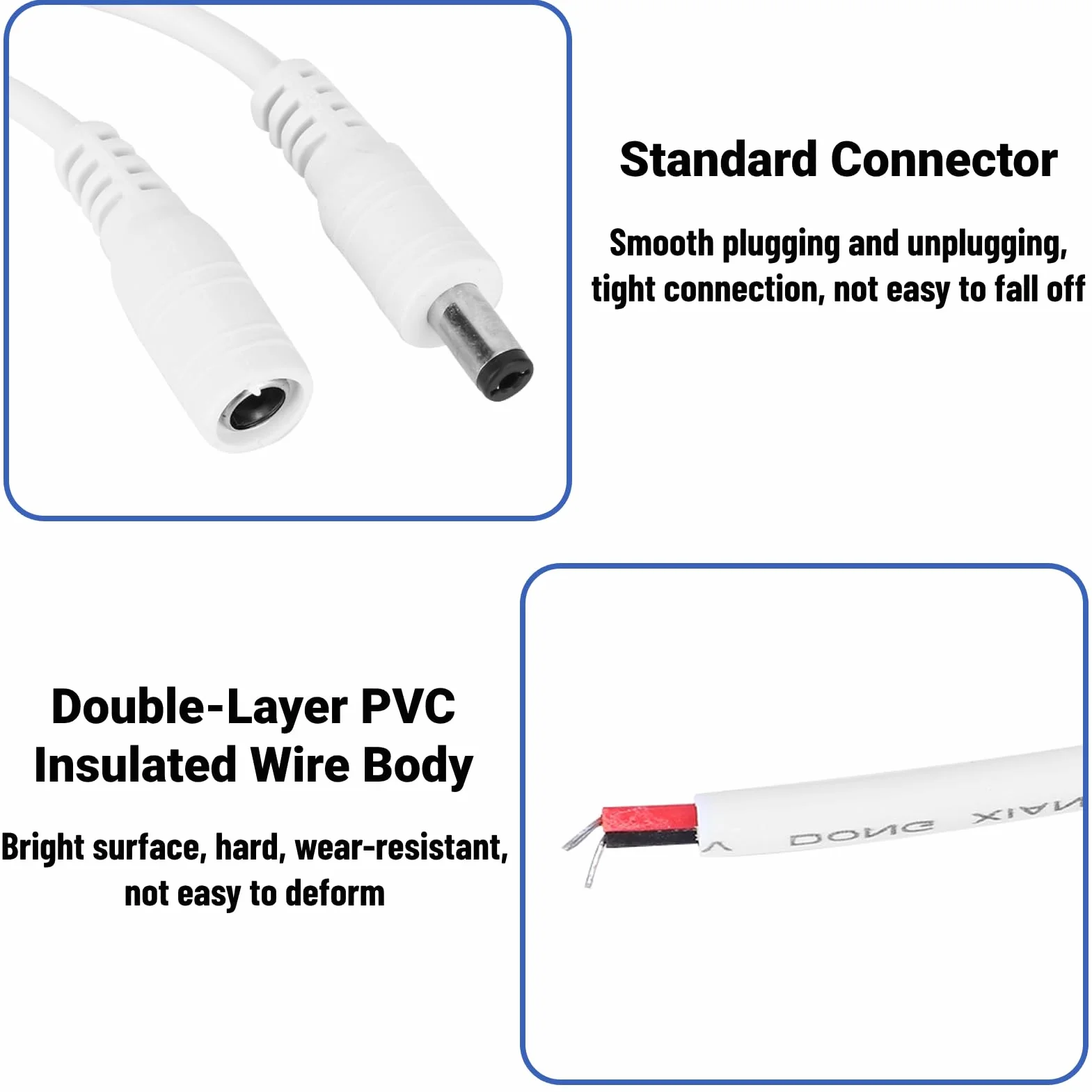 Złącze Zasilania DC 5,5x2,1mm, Męsko-Żeńskie, Zestaw 5 Par, Biały, z Przewodem (Biały)
