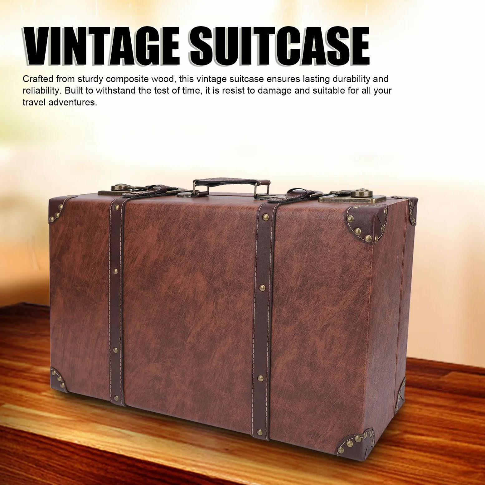 Walizka w Stylu Vintage, Drewniana Skrzynia do Przechowywania w Stylu Retro ze Skórzanym Uchwytem do Bagażu Podróżnego do Wystroju Wnętrz, Wielofunkcyjne Ozdobne Pudełko do