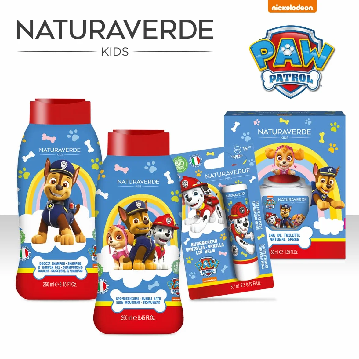 Naturaverde | Kids - Psi Patrol - prysznic szampon dla dzieci, mydło pod prysznic do ciała i włosów, produkty higieniczne dla dzieci, z ekstraktem z owsa BIO, 250 ml