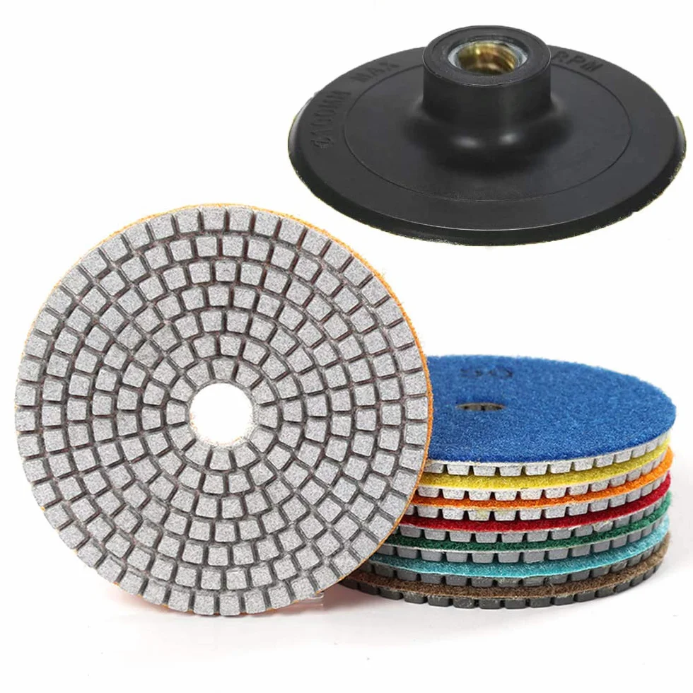 7 sztuk 10 cm zestaw diamentowych podkładek do polerowania na mokro z podkładką do granitu betonu ceramicznego marmuru młynka do podłogi lub polerowania
