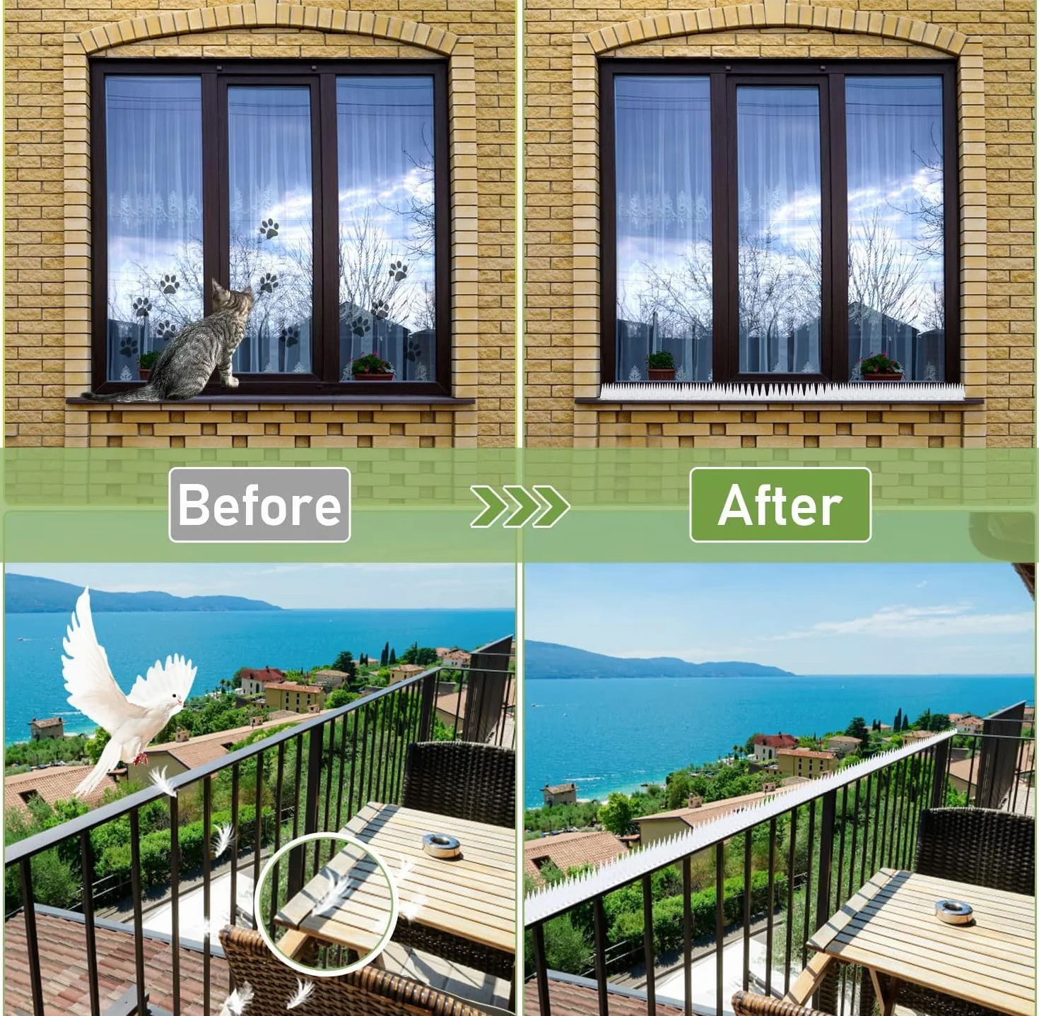Odstraszacz gołębi na balkon, 2,58 m, kolce odstraszające ptaki, 6 sztuk, odstraszacz gołębi, ochrona przed ptakami, do ogrodzenia, ogrodu, balustrady balkonowej, dachu