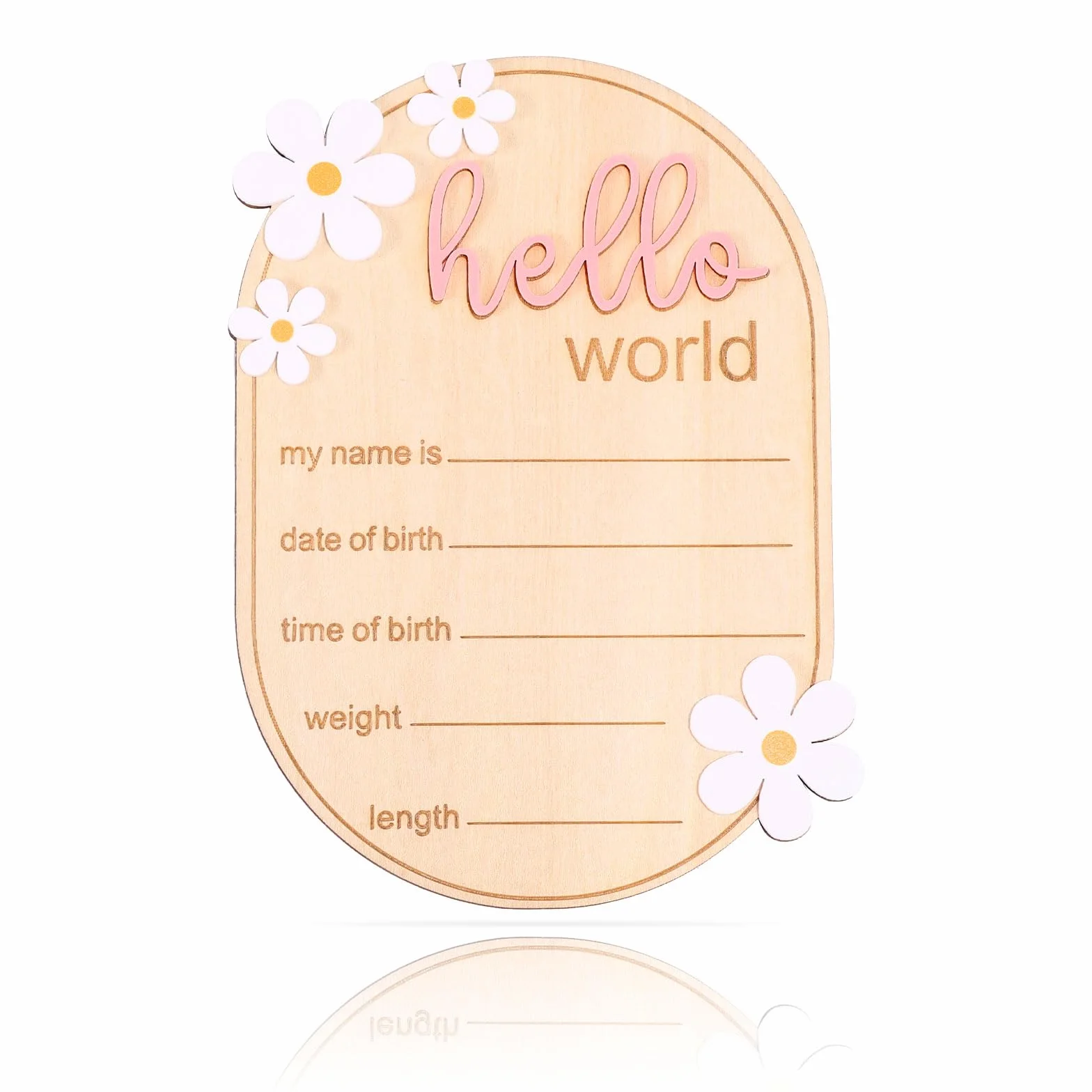 Gosknor Tabliczka Ogłoszenia Narodzin, Drewniana Hello World Tablica Powitalna dla Noworodka na Imię Dziecka Neutralna Pod Względem Płci Szpital Rekwizyty do Zdjęć Prezent Pamiątkowy (Różowy)
