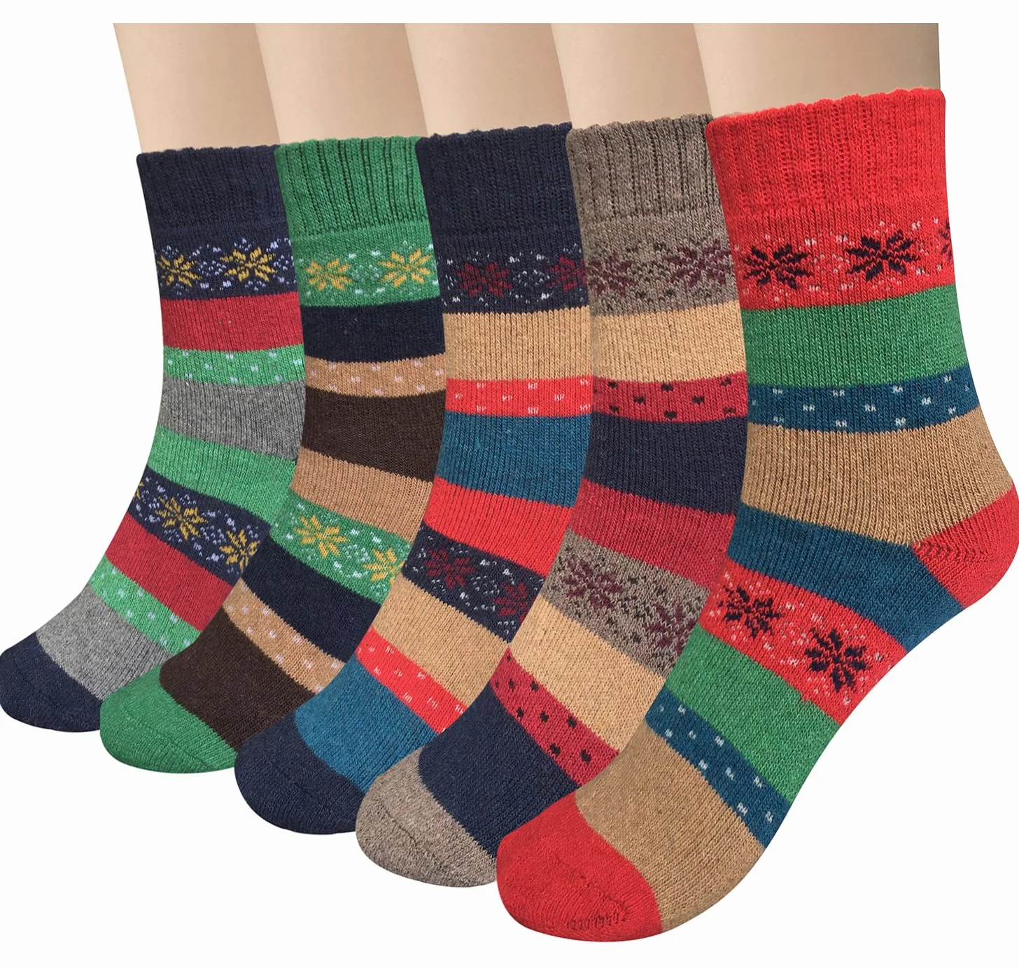 YSense Snug 5 par skarpet wełnianych, dzianinowe skarpety zimowe, damskie skarpety termiczne, 3 brązowe / czerwone / czarne / zielone / niebieskie, 35-41, 3-brązowy / czerwony / czarny / zielony / niebieski, 35-41 EU