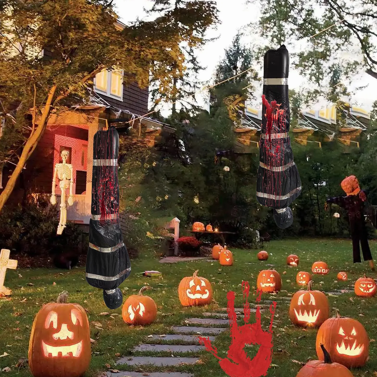 Worek na ciało, rekwizyt na Halloween Dekoracje, dekoracja z motywem martwych ofiar, nadmuchiwane, sztuczne zwłoki, do ogrodu, na taras, trawnik