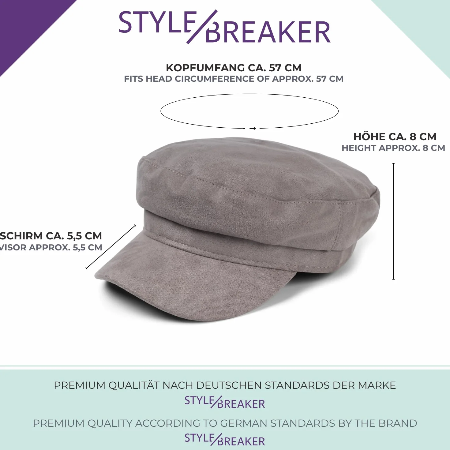 styleBREAKER Damska czapka balonowa o wyglądzie miękkiej skóry welurowej, czapka z daszkiem, czapka Bakerboy, Newsboy Cap 04023091